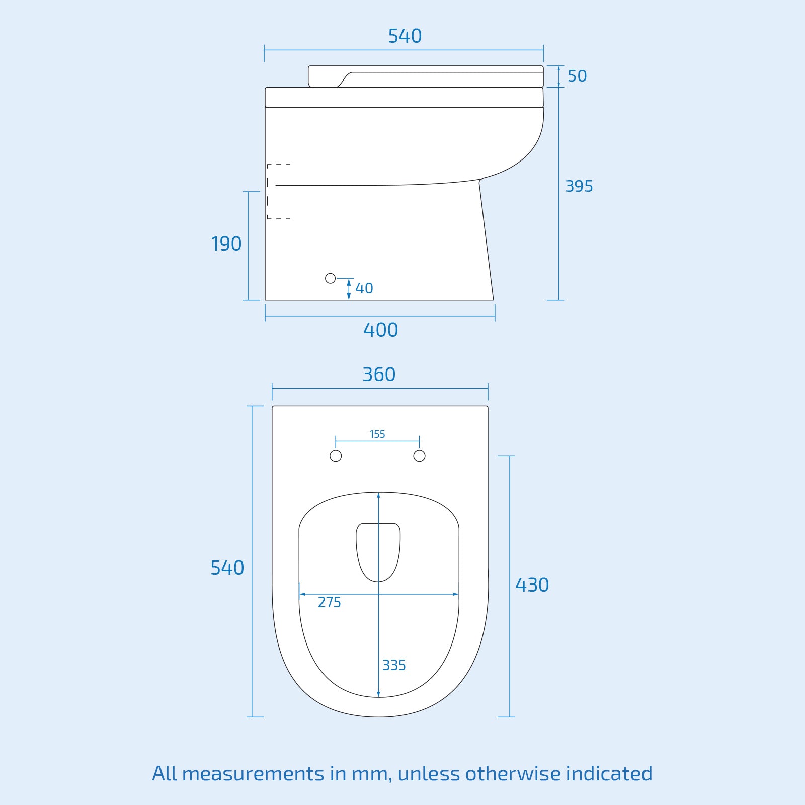 Melbourne Back To Wall Vitreous Ceramic Modern White Toilet Pan, Soft Close Seat