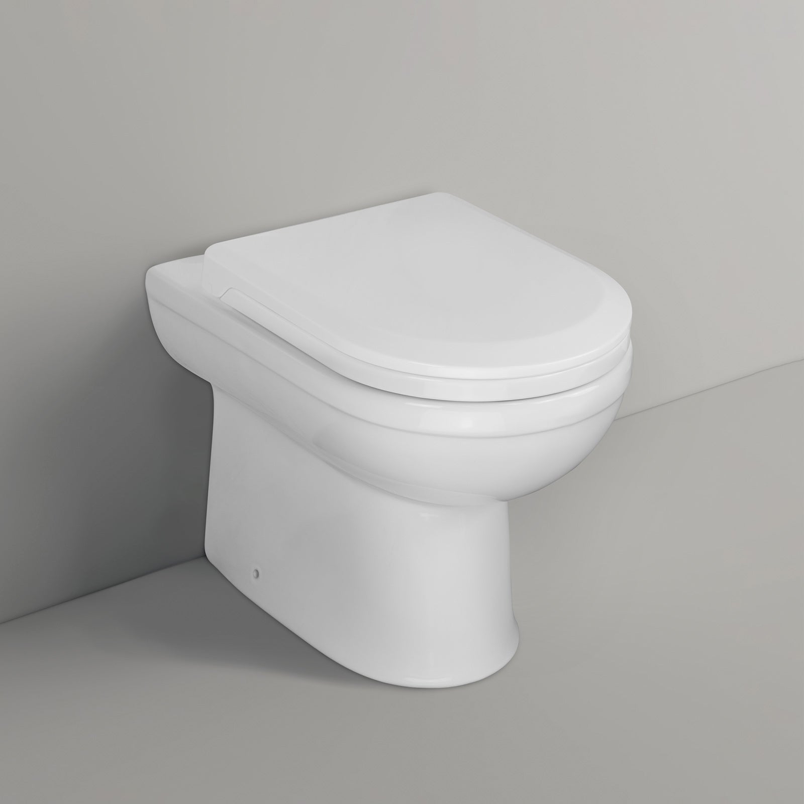 Melbourne Back To Wall Vitreous Ceramic Modern White Toilet Pan, Soft Close Seat