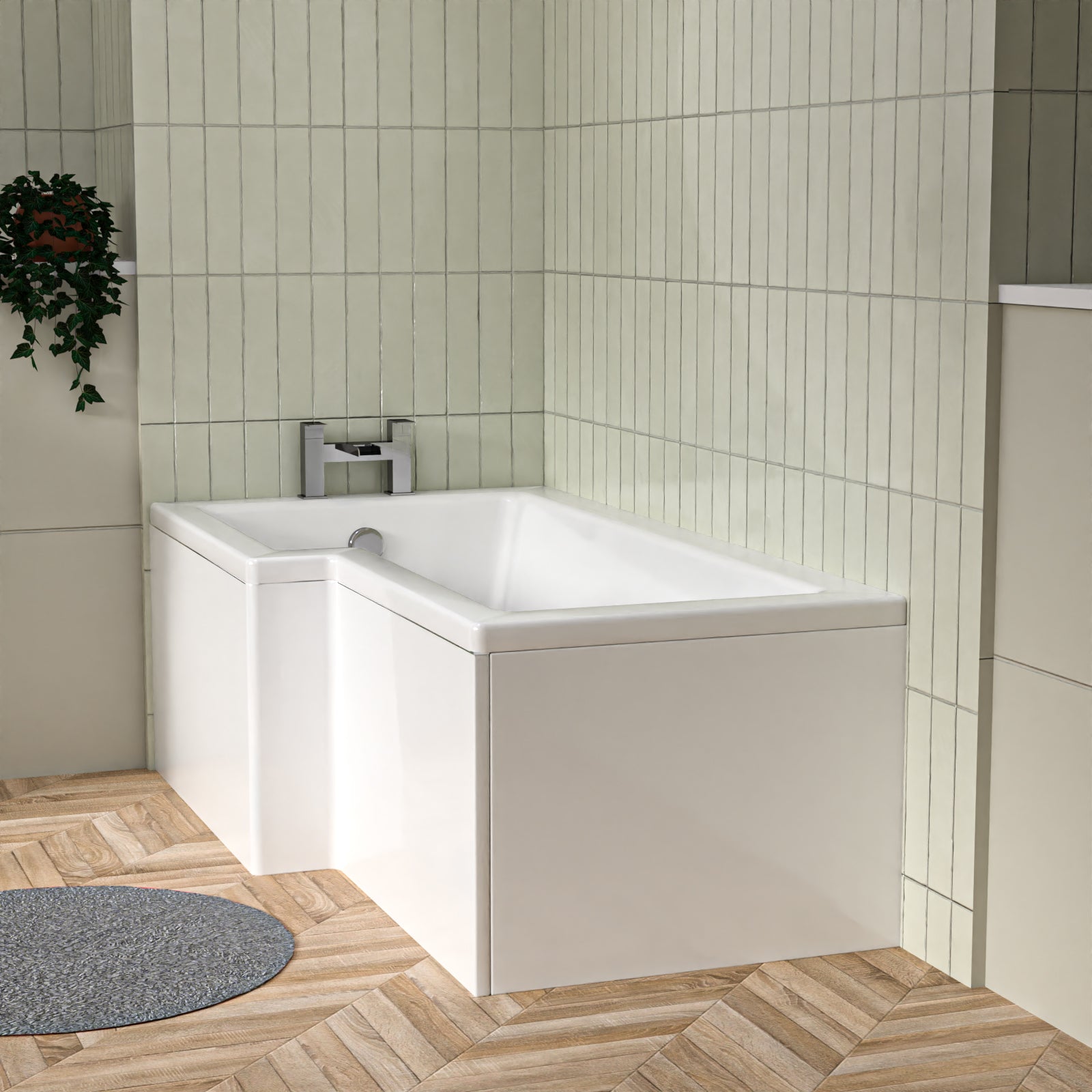 L Shaped Left Hand 1500mm Curved Shower Bath Acrylic
