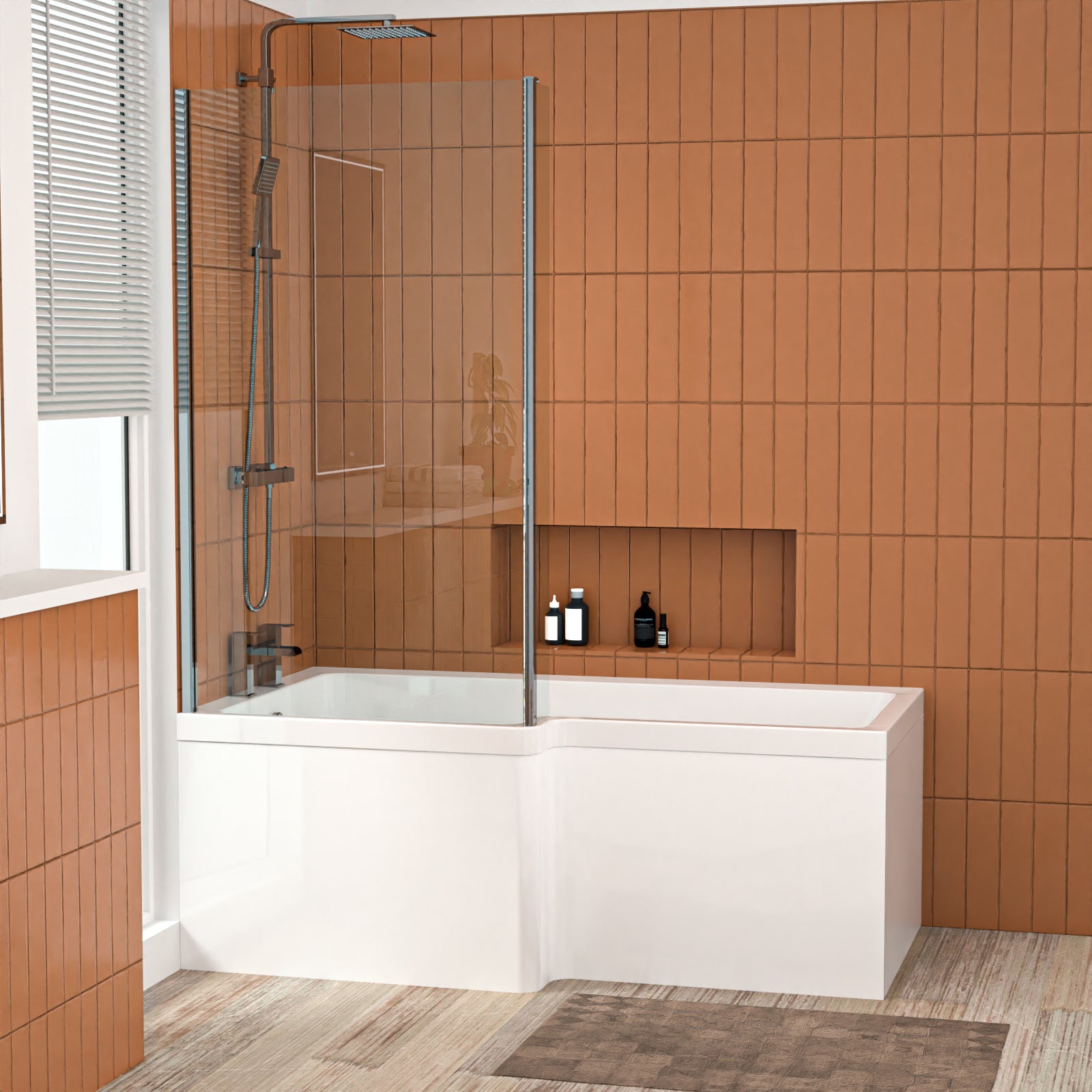 L Shaped LH 1500mm Curved Shower Bath Acrylic Front Panel & Screen