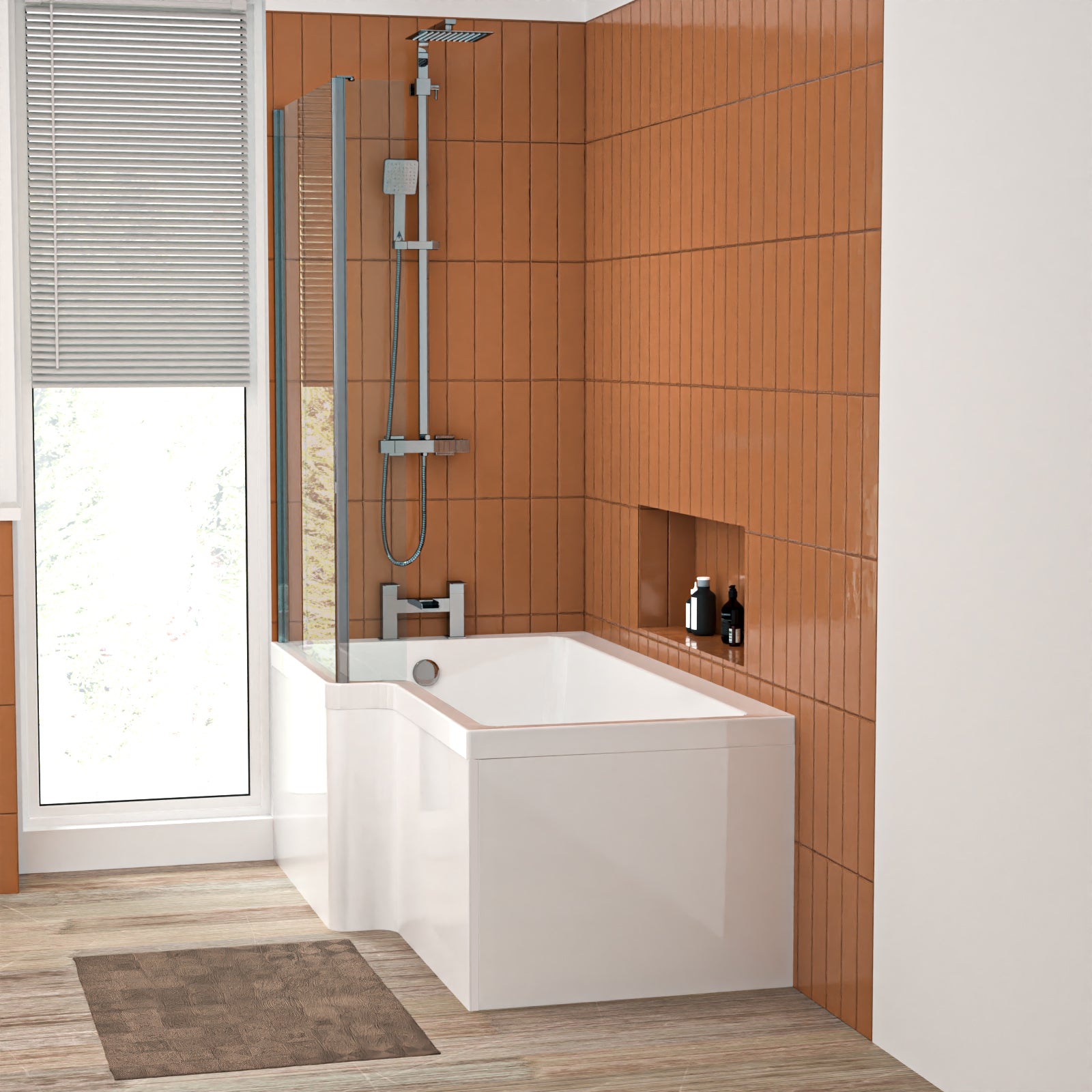 L Shaped LH 1500mm Curved Shower Bath Acrylic Front Panel & Screen