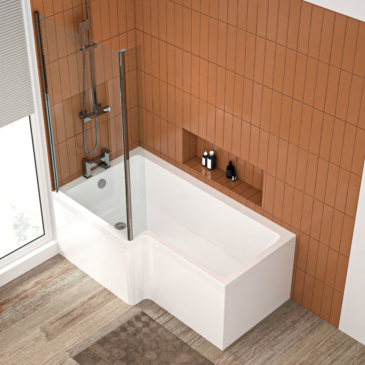 L Shaped LH 1500mm Shower Bath Acrylic Front Panel & Screen