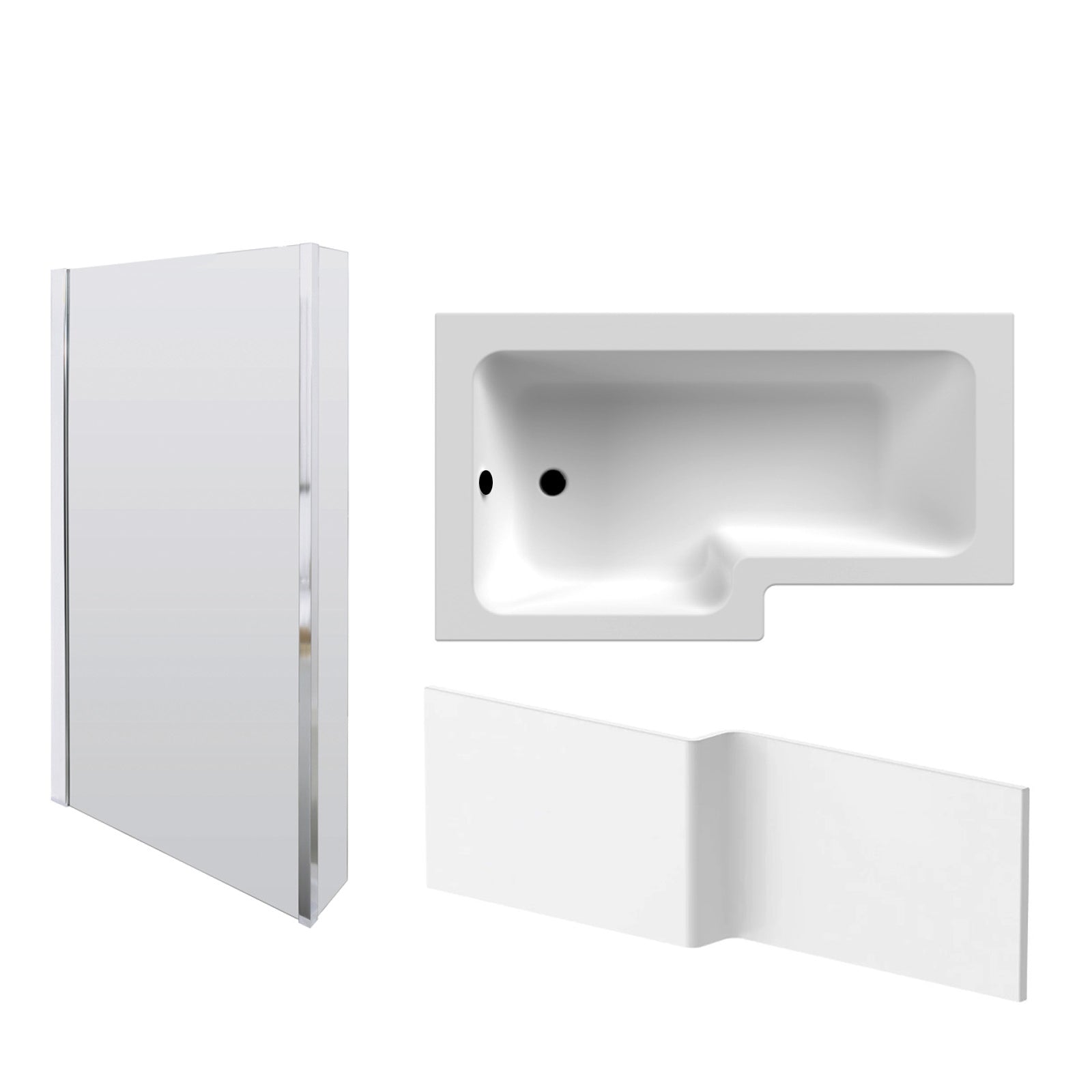 L Shaped LH 1500mm Curved Shower Bath Acrylic Front Panel & Screen