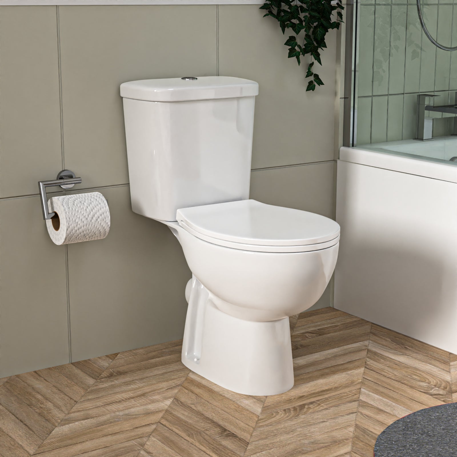 1500mm LH L Shaped Bathroom Suite, Front Panel & Screen With Vanity & Toilet