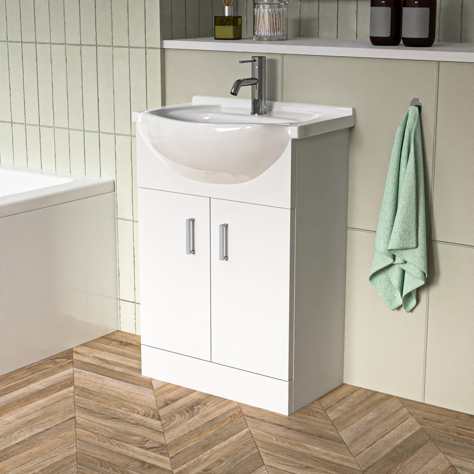 1500mm RH L Shaped Bathroom Suite, Front Panel & Screen With Vanity & Toilet