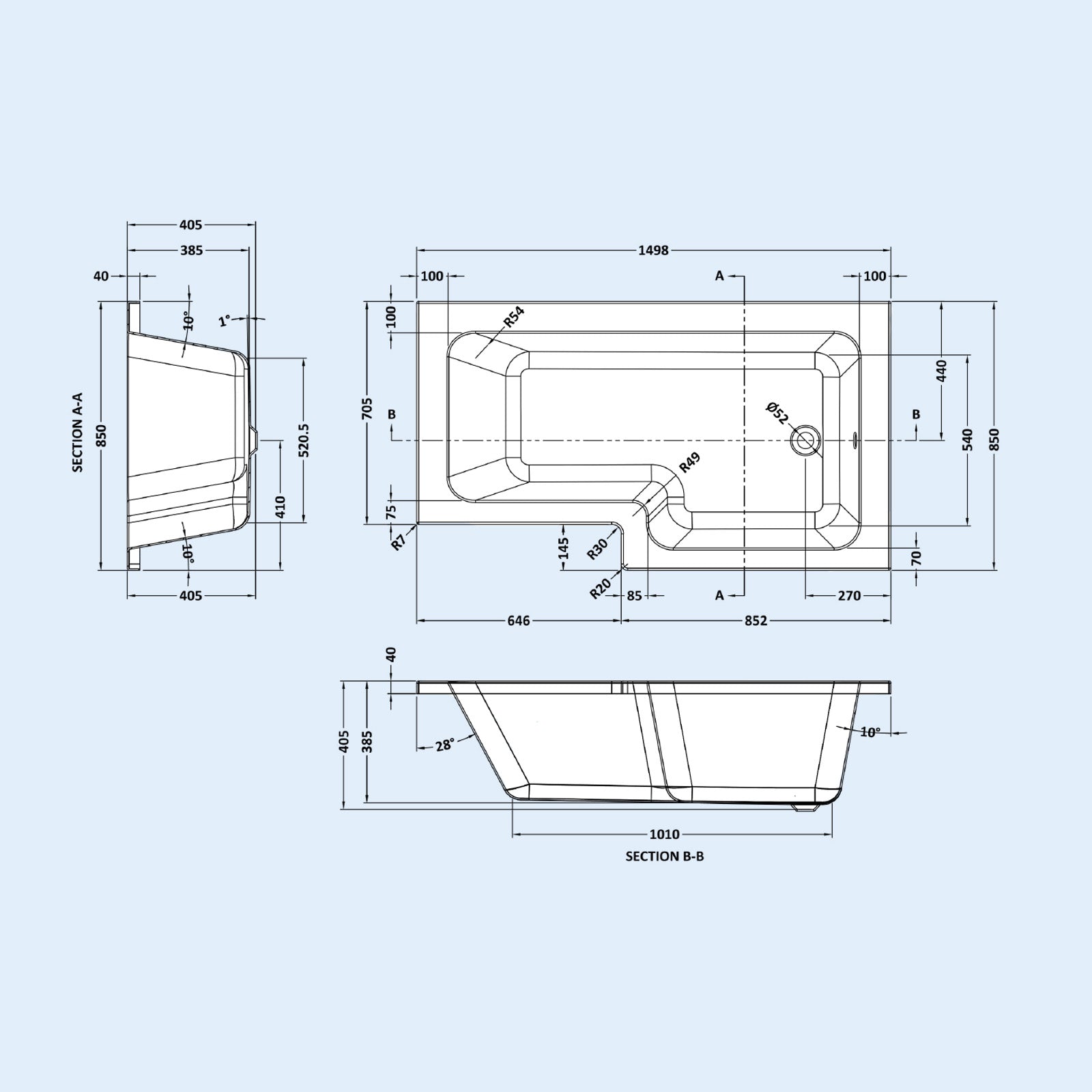 1500mm RH L-Shaped Bath, Front Panel, Screen With 500mm Vanity & Toilet