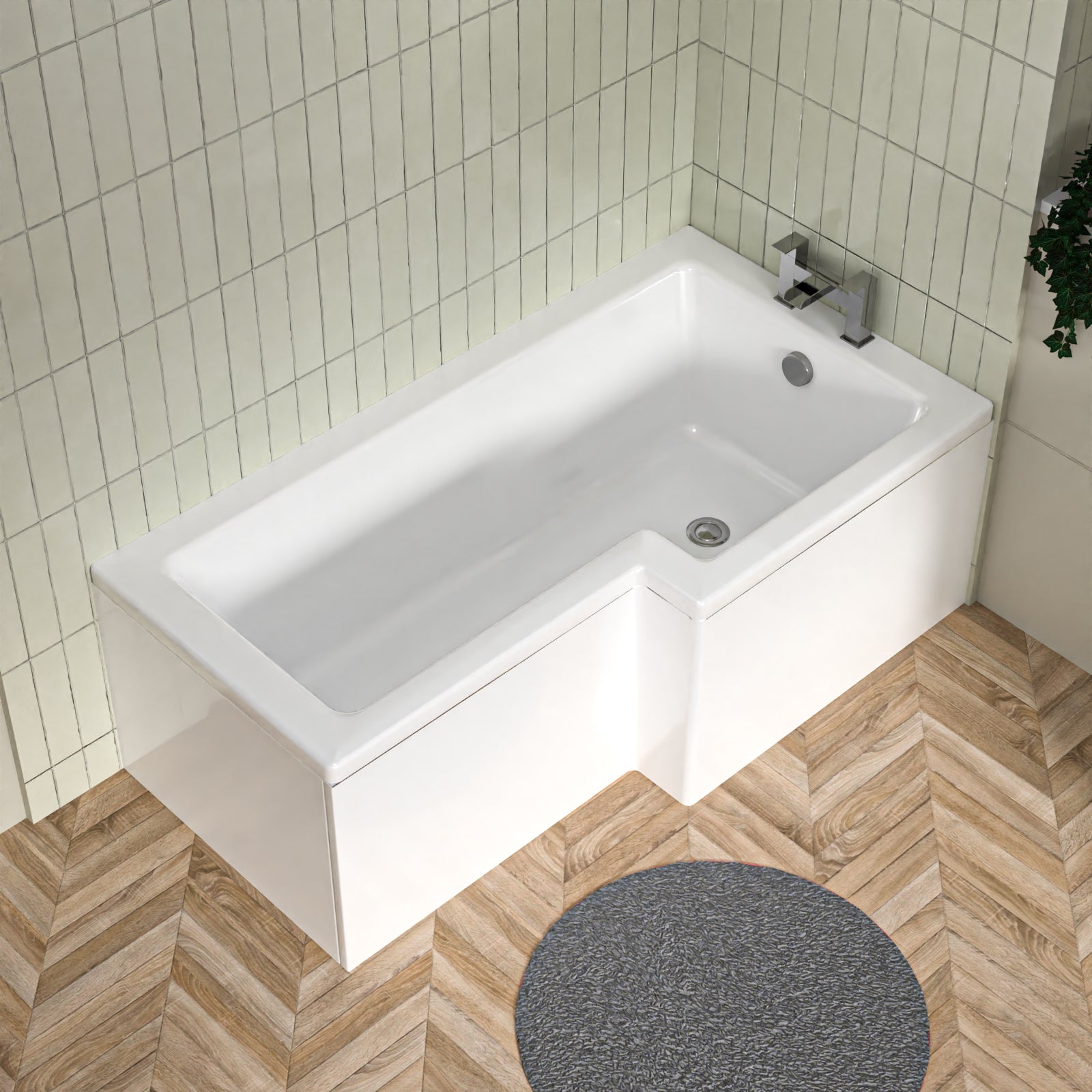 L Shaped Right Hand 1500mm Curved Shower Bath Acrylic