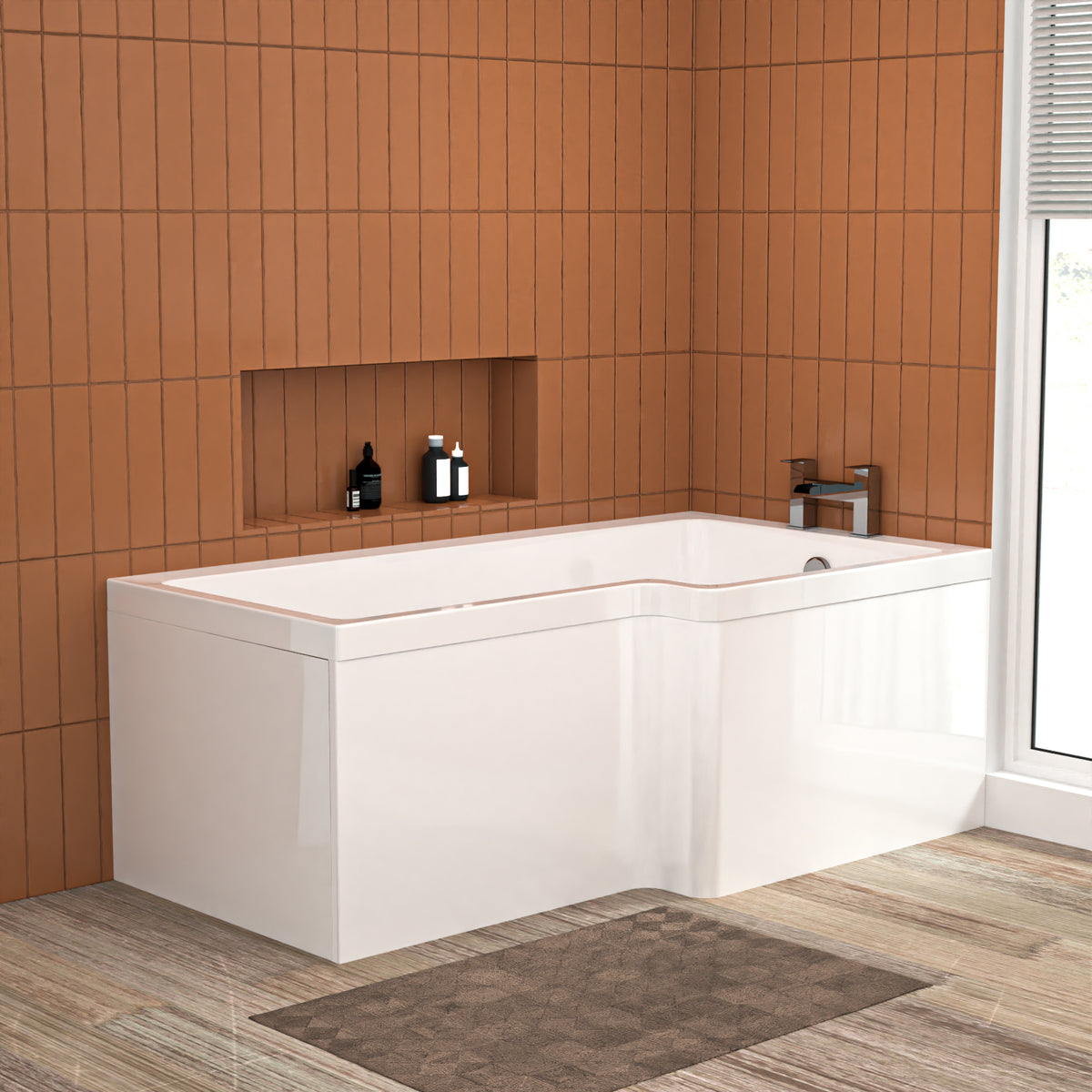 L Shaped RH 1500mm Shower Bath Acrylic & Front Panel