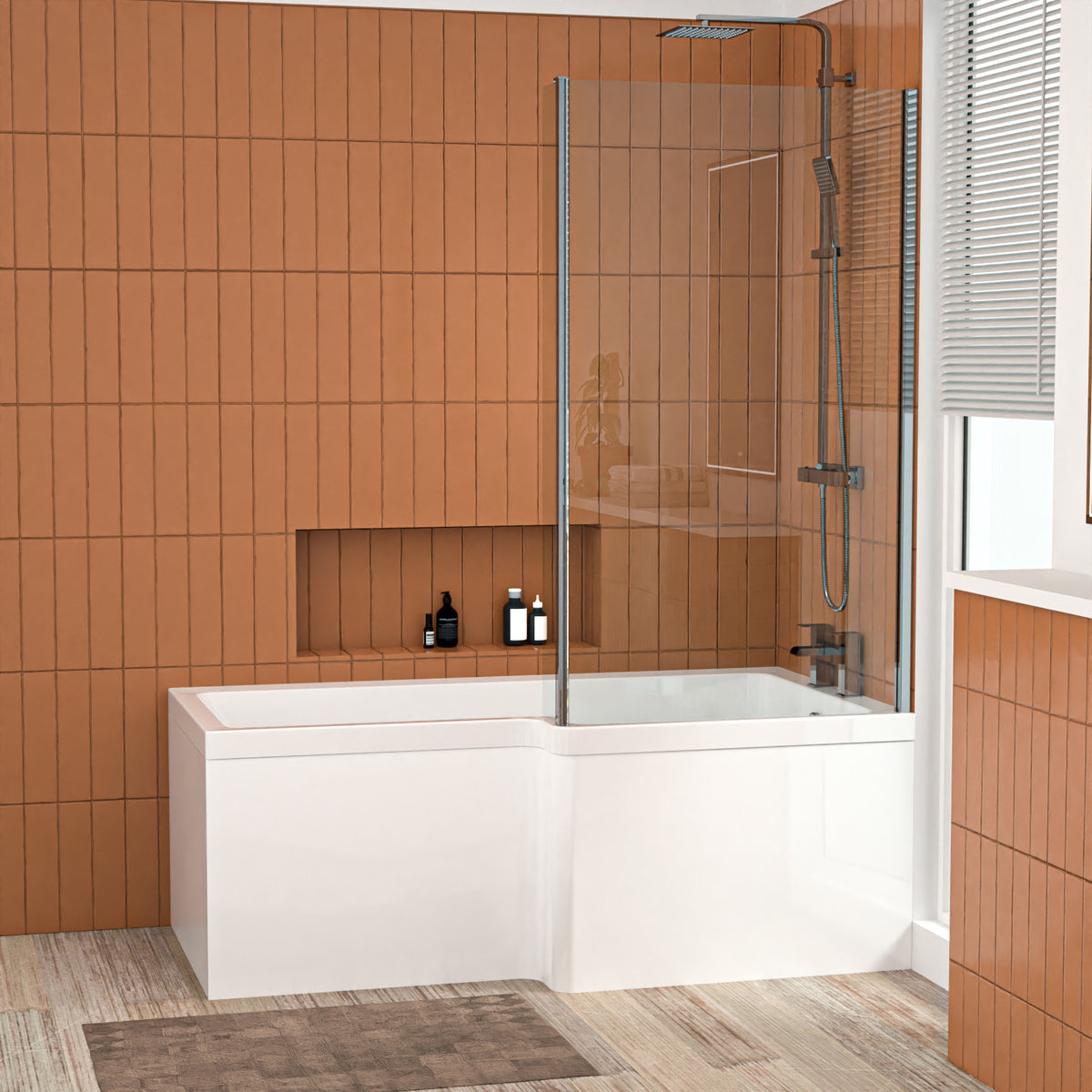 L Shaped RH 1500mm Shower Bath Acrylic Front Panel & Screen