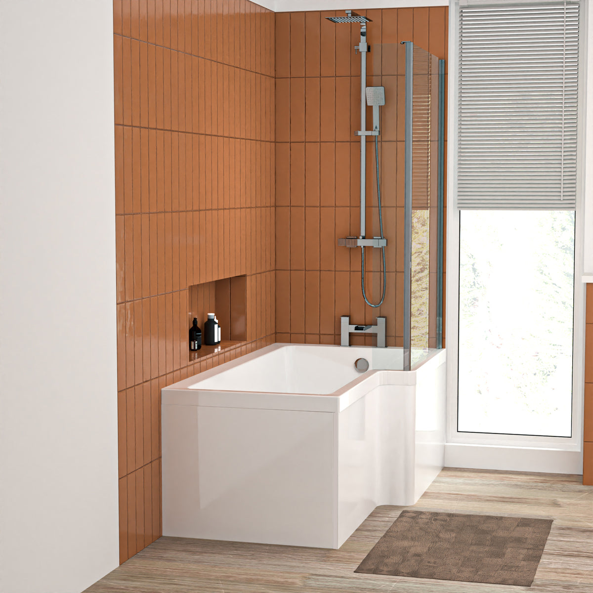 L Shaped RH 1500mm Shower Bath Acrylic Front Panel & Screen