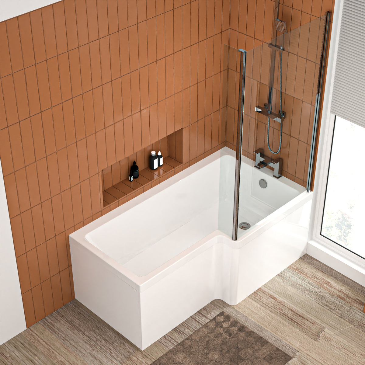 L Shaped RH 1500mm Shower Bath Acrylic Front Panel & Screen