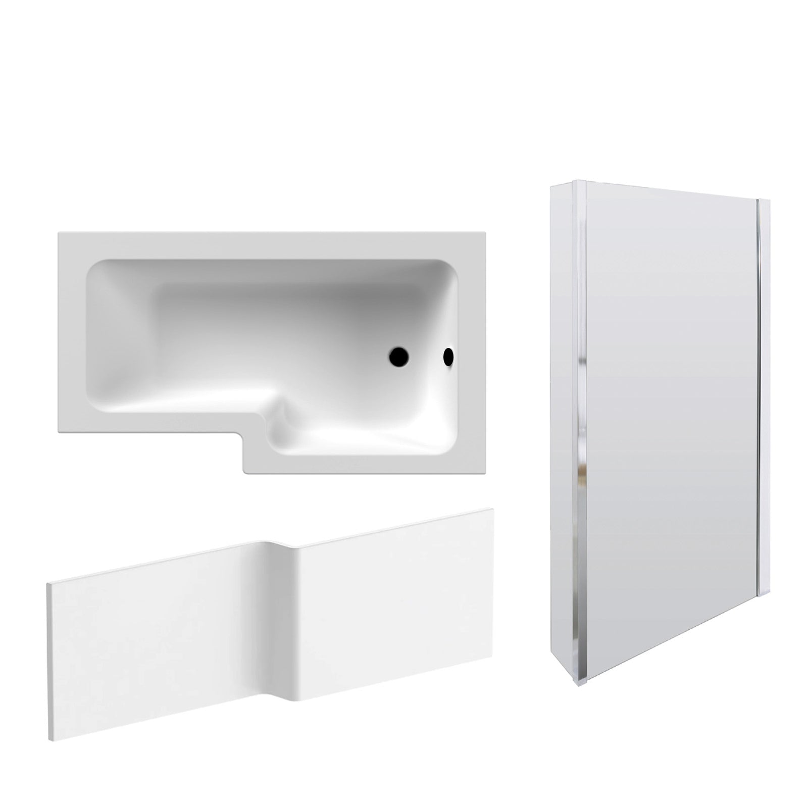 L Shaped RH 1500mm Curved Shower Bath Acrylic Front Panel & Screen