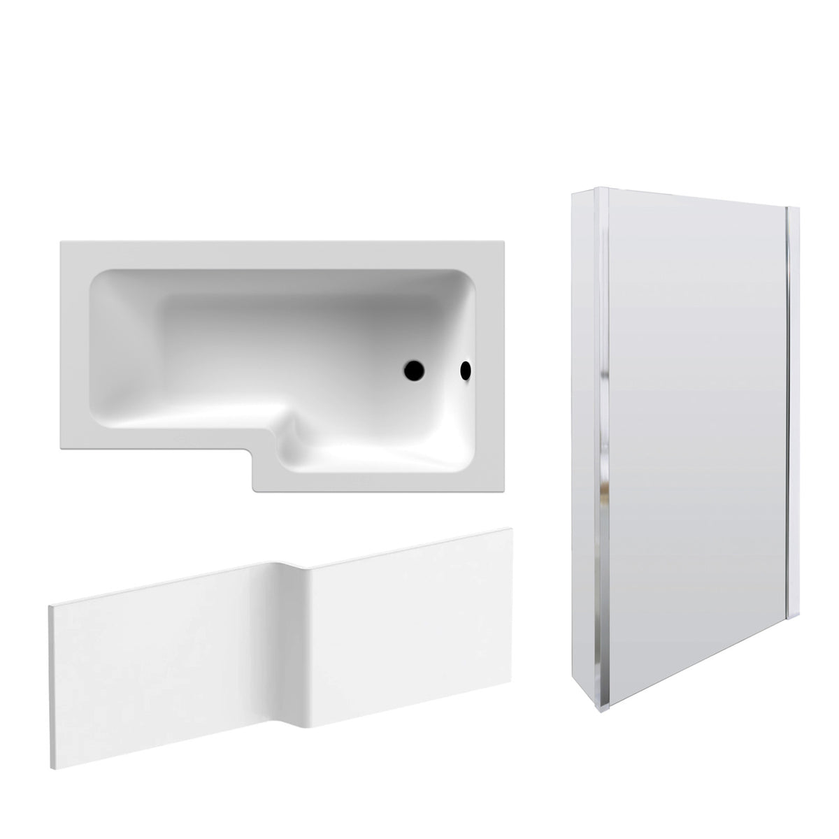L Shaped RH 1500mm Shower Bath Acrylic Front Panel & Screen