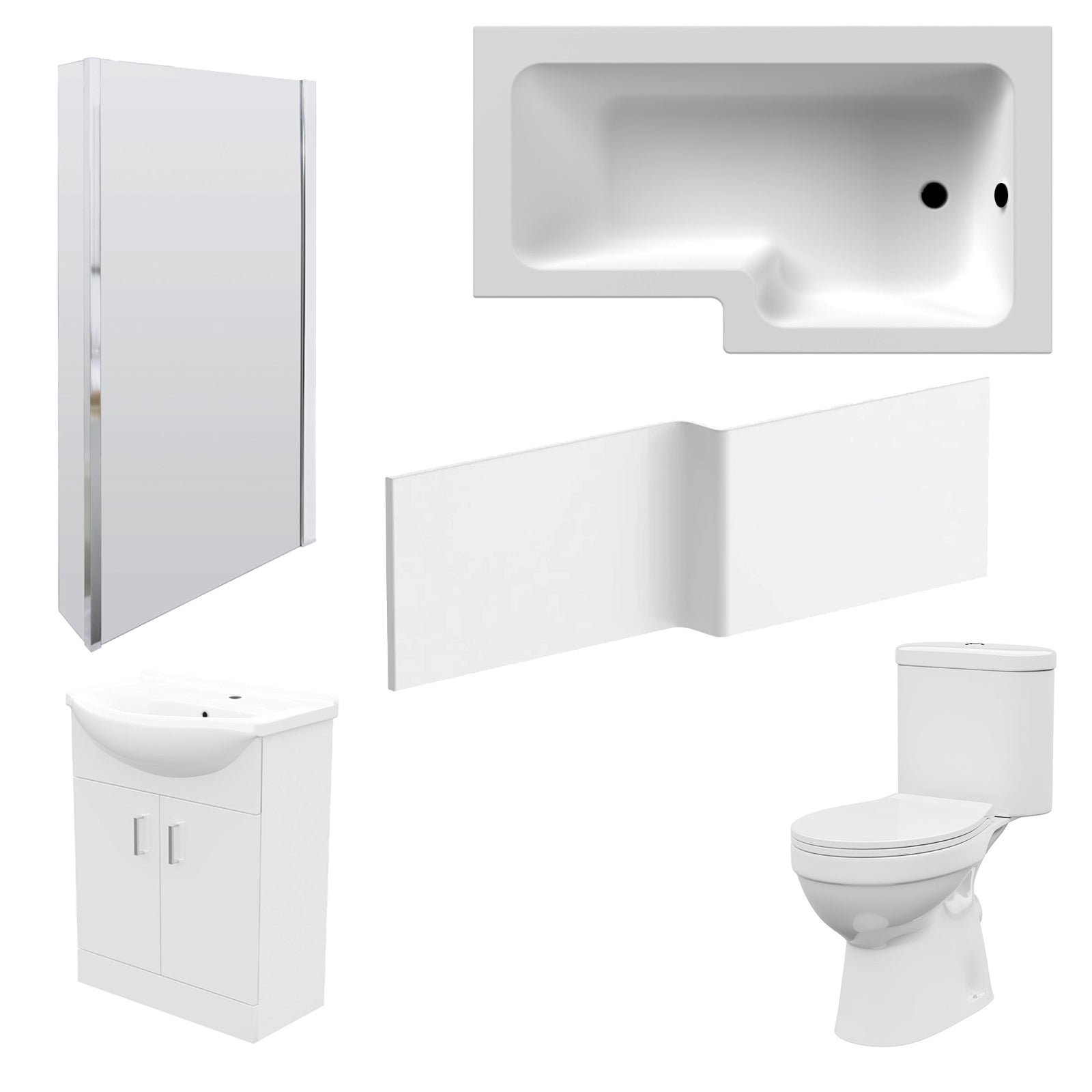 1500mm RH L Shaped Bathroom Suite, Front Panel & Screen With Vanity & Toilet