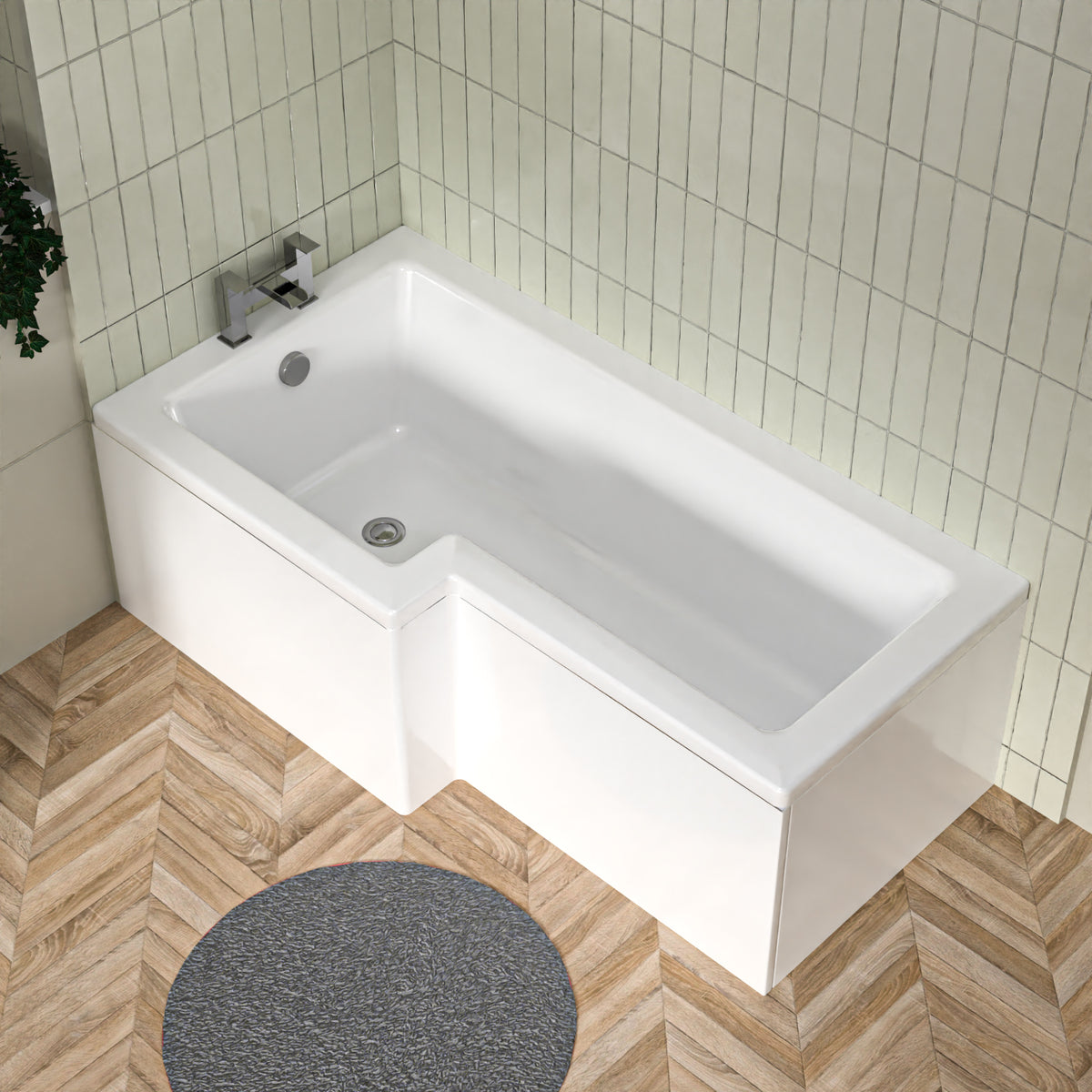 L Shaped Left Hand 1600mm Shower Bath Acrylic