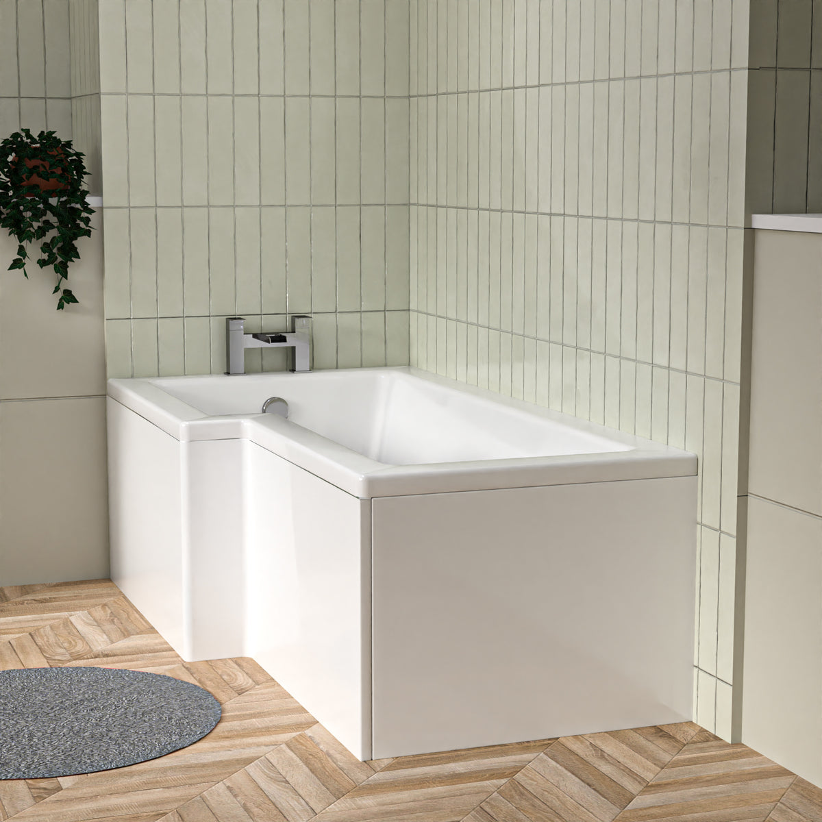 L Shaped Left Hand 1600mm Shower Bath Acrylic
