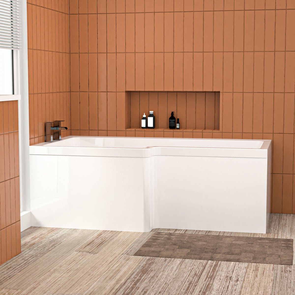 L Shaped LH 1600mm Shower Bath Acrylic & Front Panel