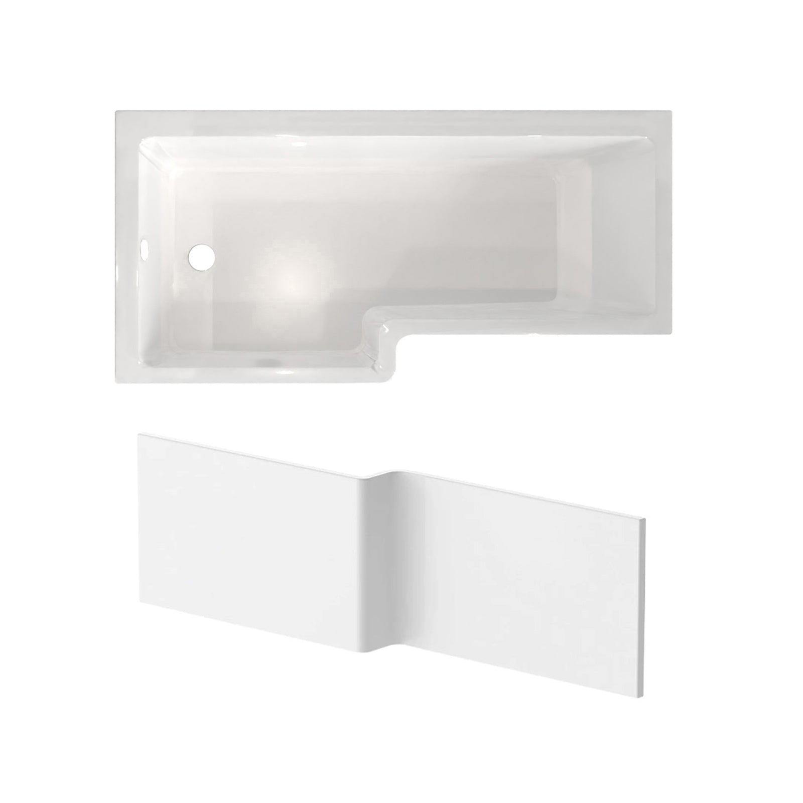 L Shaped LH 1600mm Curved Shower Bath Acrylic & Front Panel