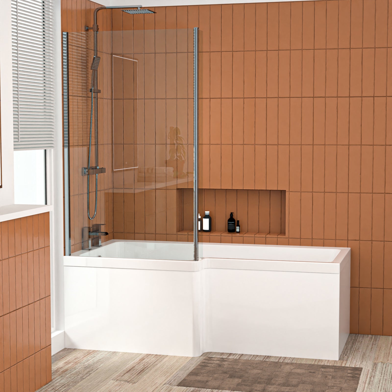 L Shaped LH 1600mm Curved Shower Bath Acrylic Front Panel & Screen