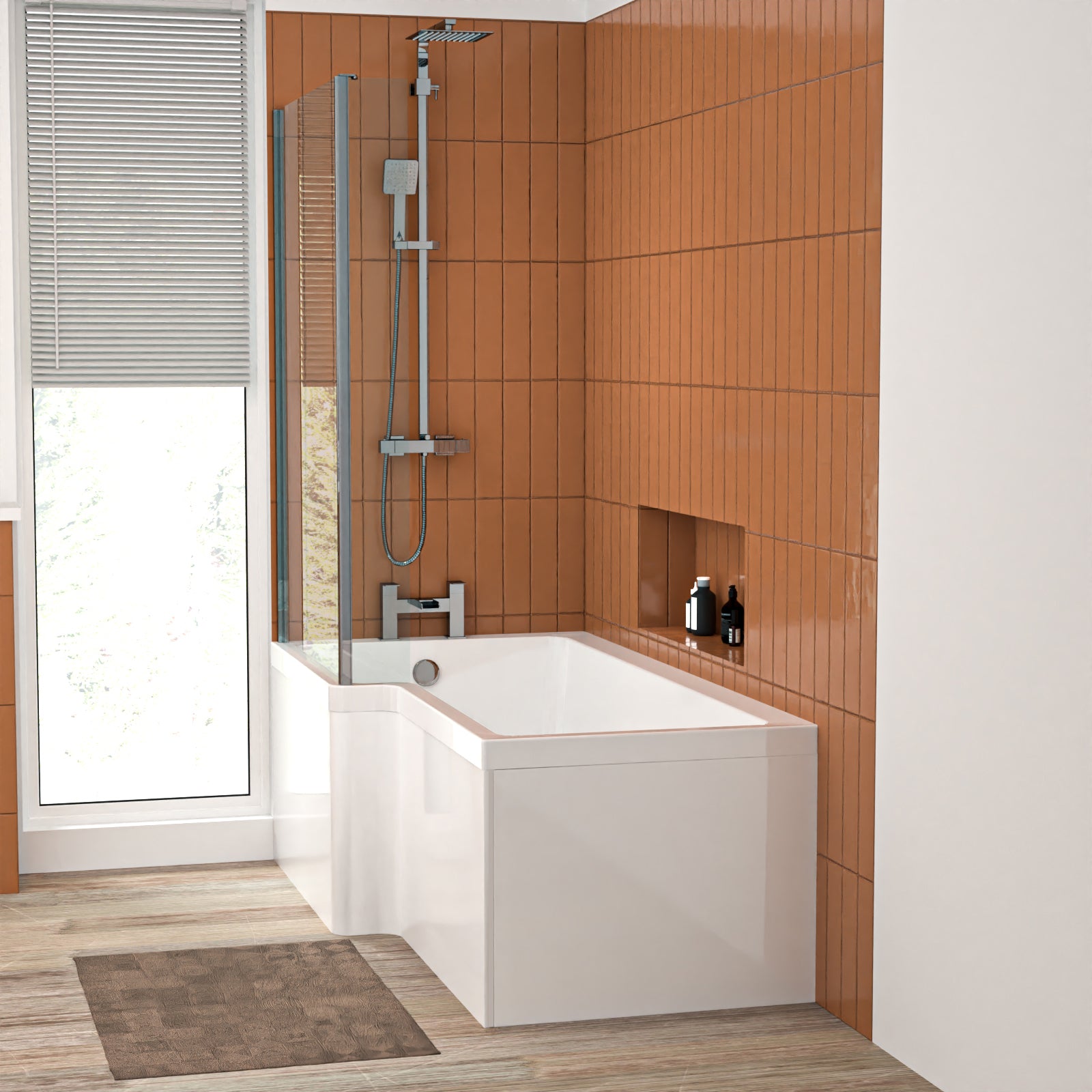 L Shaped LH 1600mm Curved Shower Bath Acrylic Front Panel & Screen