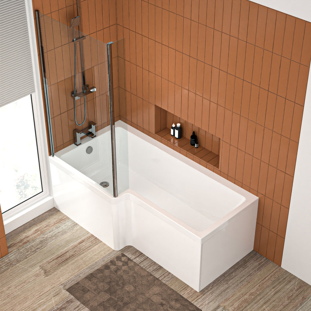 L Shaped LH 1600mm Shower Bath Acrylic Front Panel & Screen