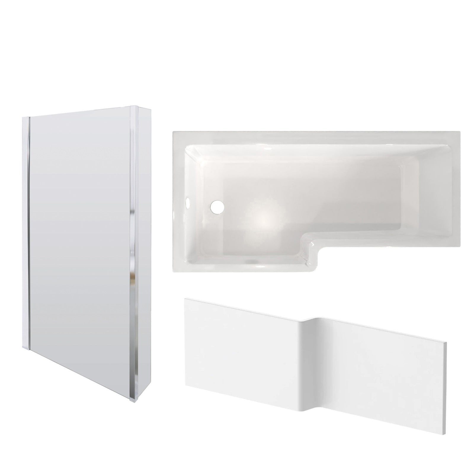 L Shaped LH 1600mm Curved Shower Bath Acrylic Front Panel & Screen