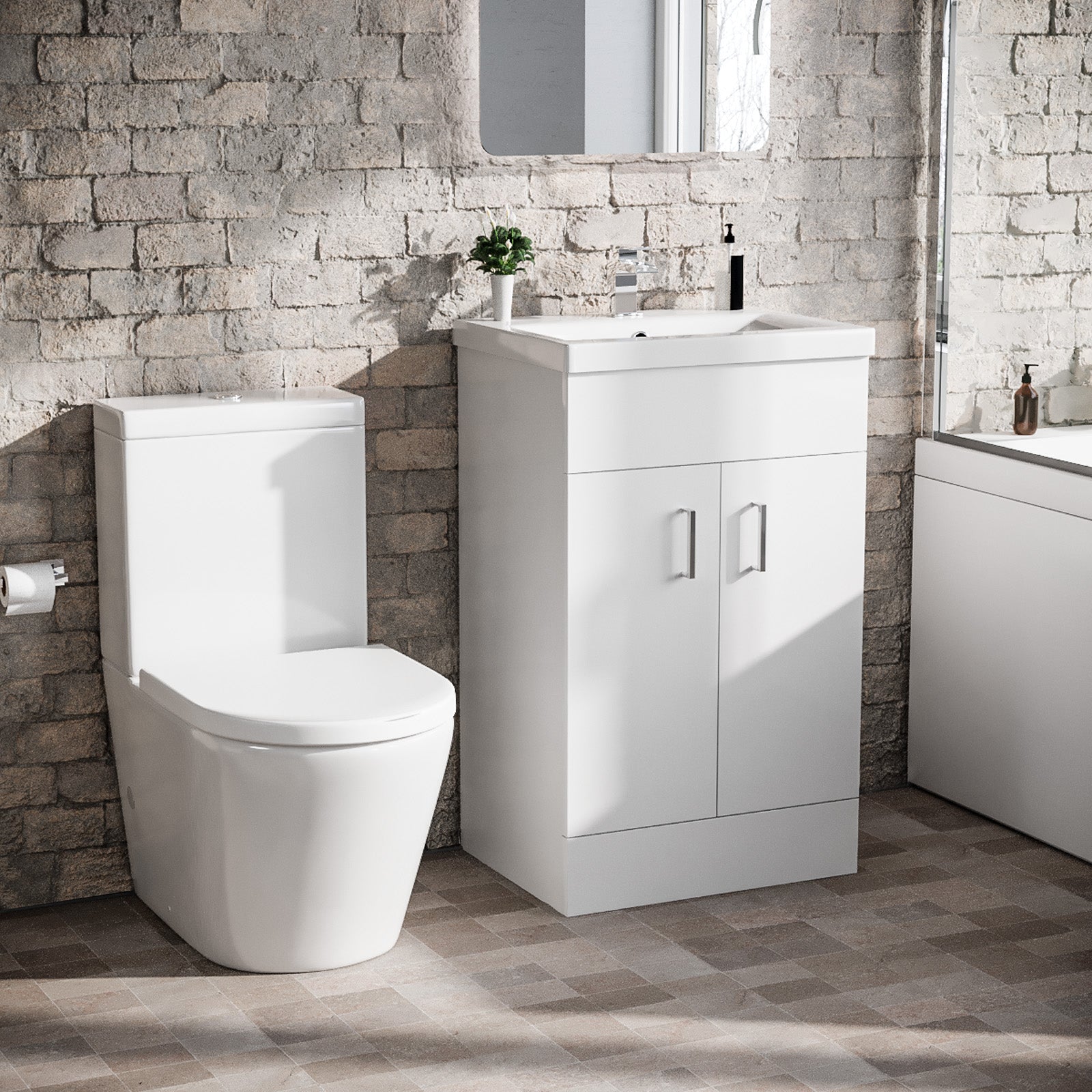 1600mm RH L Shaped Bath, Front Panel, Screen With 500mm Vanity & Toilet