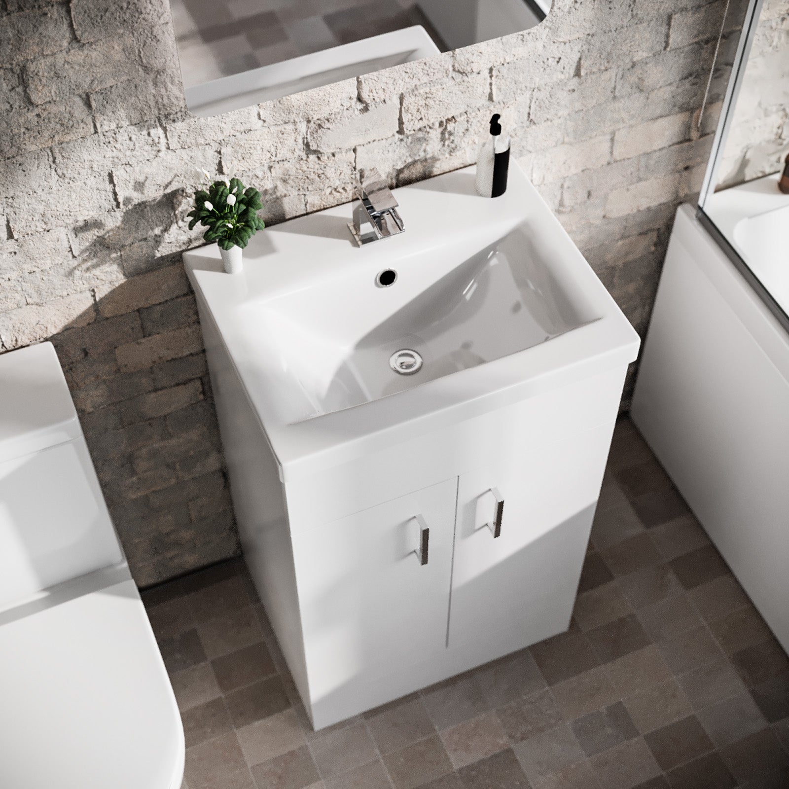 1600mm LH L Shaped Bath, Front Panel, Screen With 500mm Vanity & Toilet