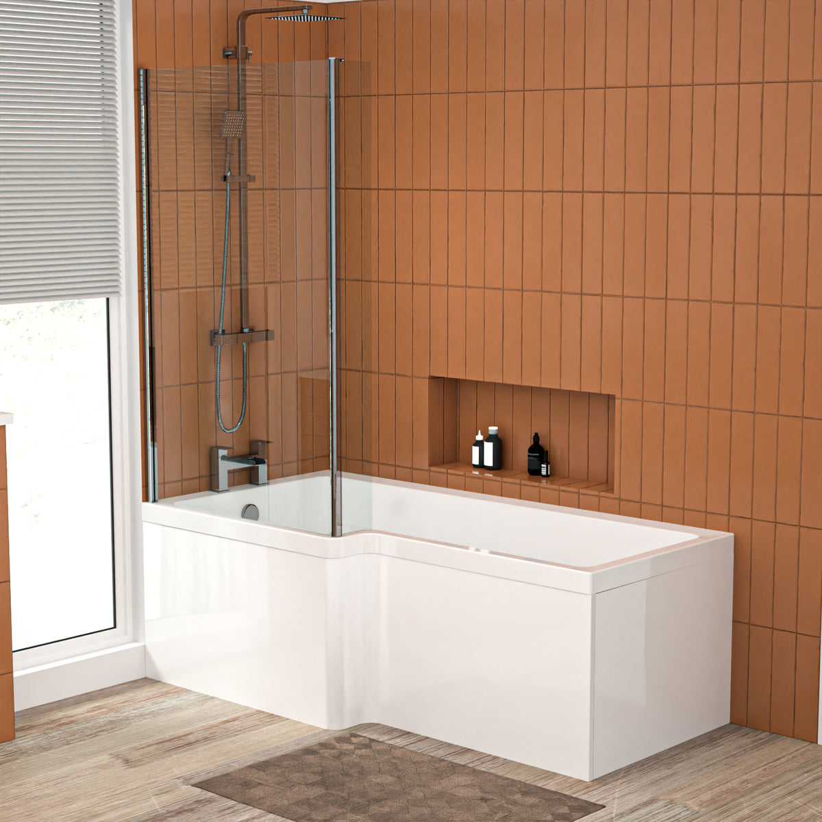 L Shaped LH 1600mm Shower Bath Acrylic Front Panel & Screen