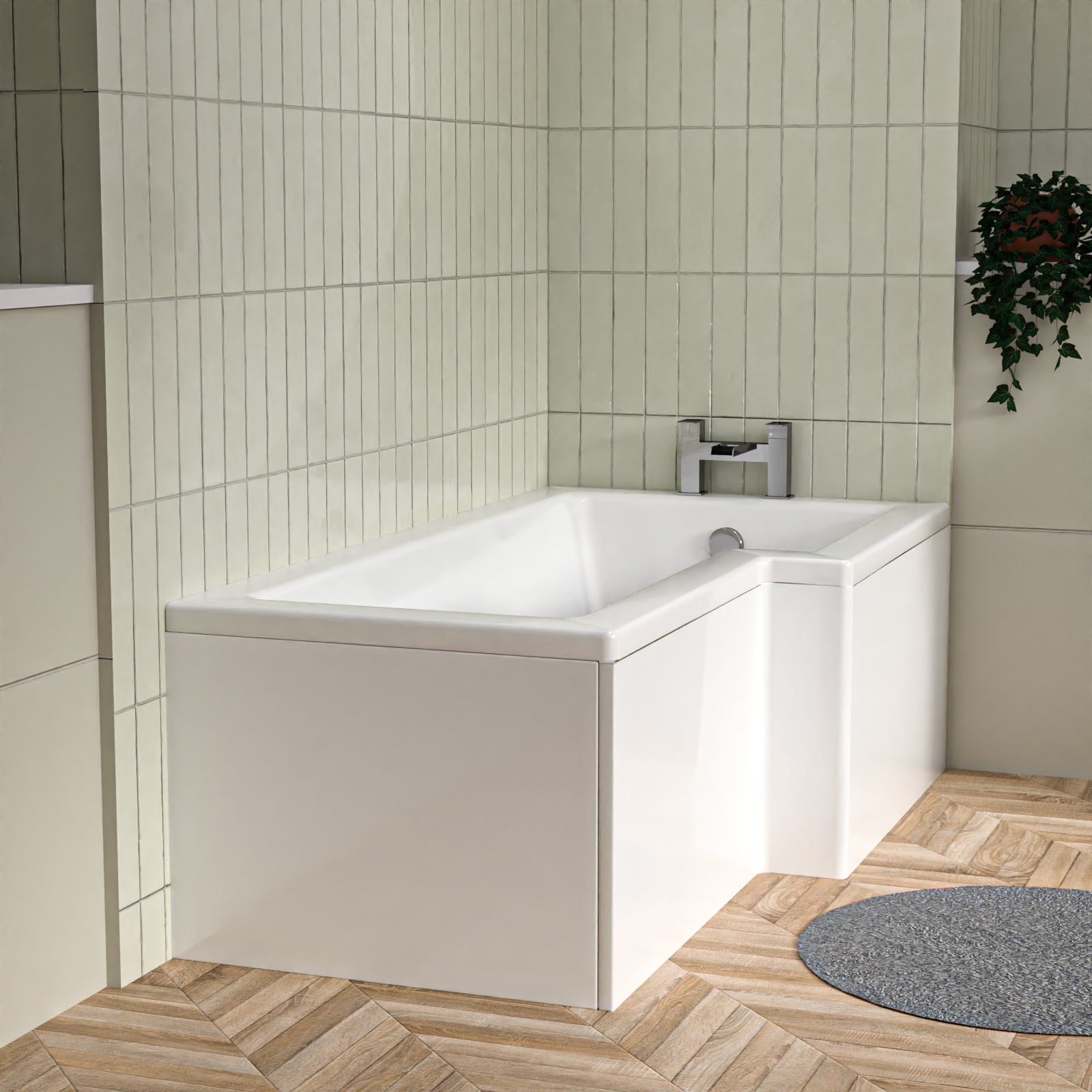 L Shaped Right Hand 1600mm Curved Shower Bath Acrylic