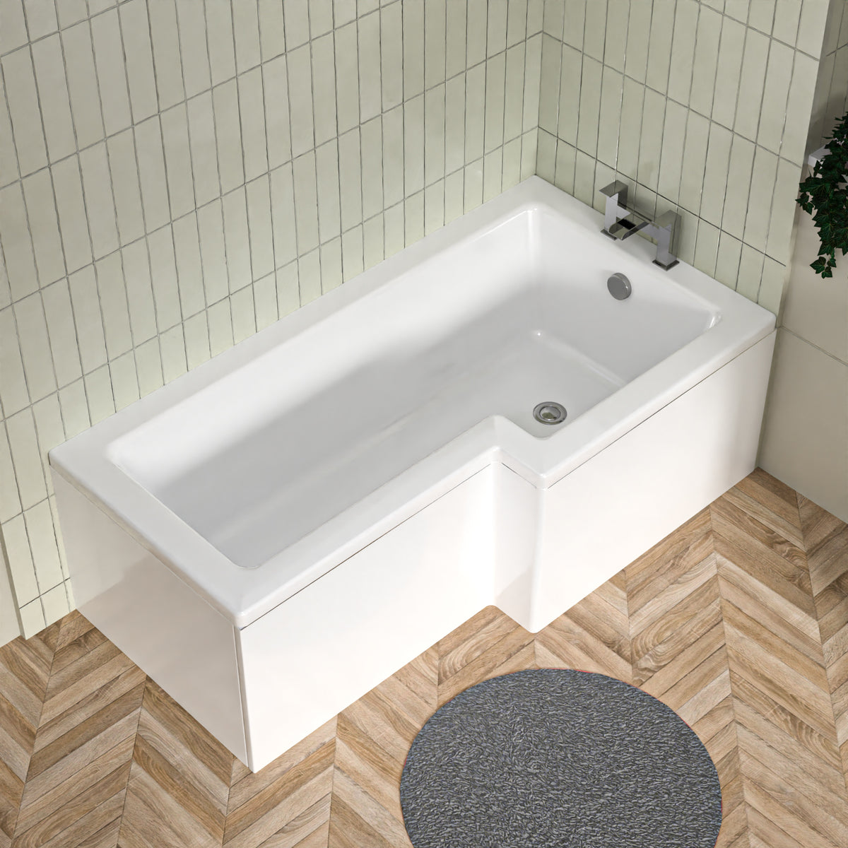 L Shaped Right Hand 1600mm Shower Bath Acrylic