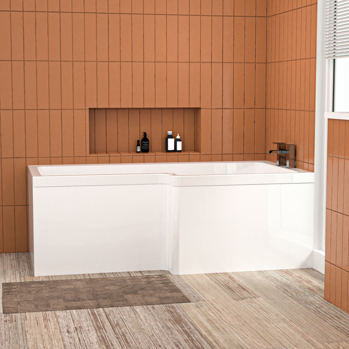 L Shaped RH 1600mm Shower Bath Acrylic & Front Panel