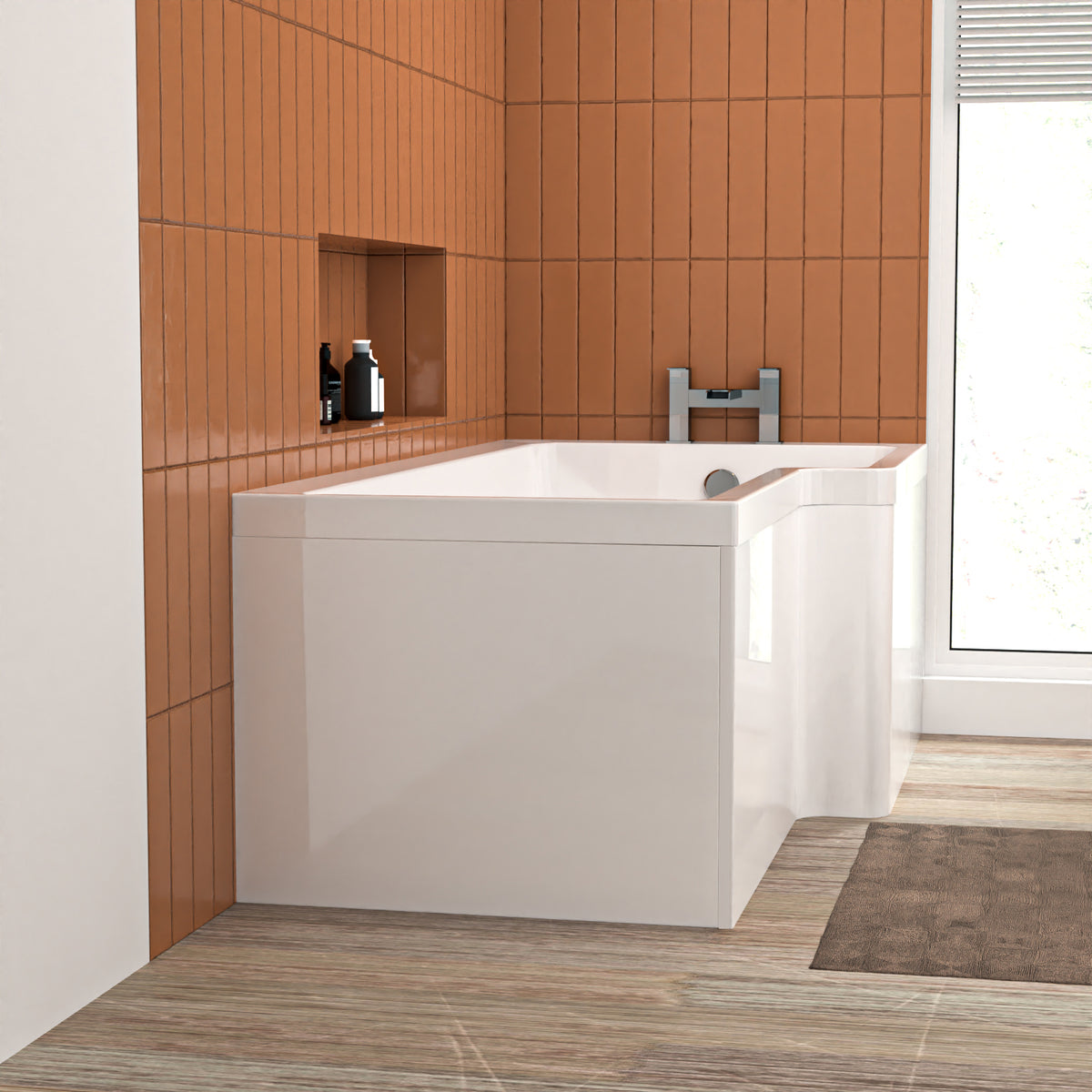 L Shaped RH 1600mm Shower Bath Acrylic & Front Panel