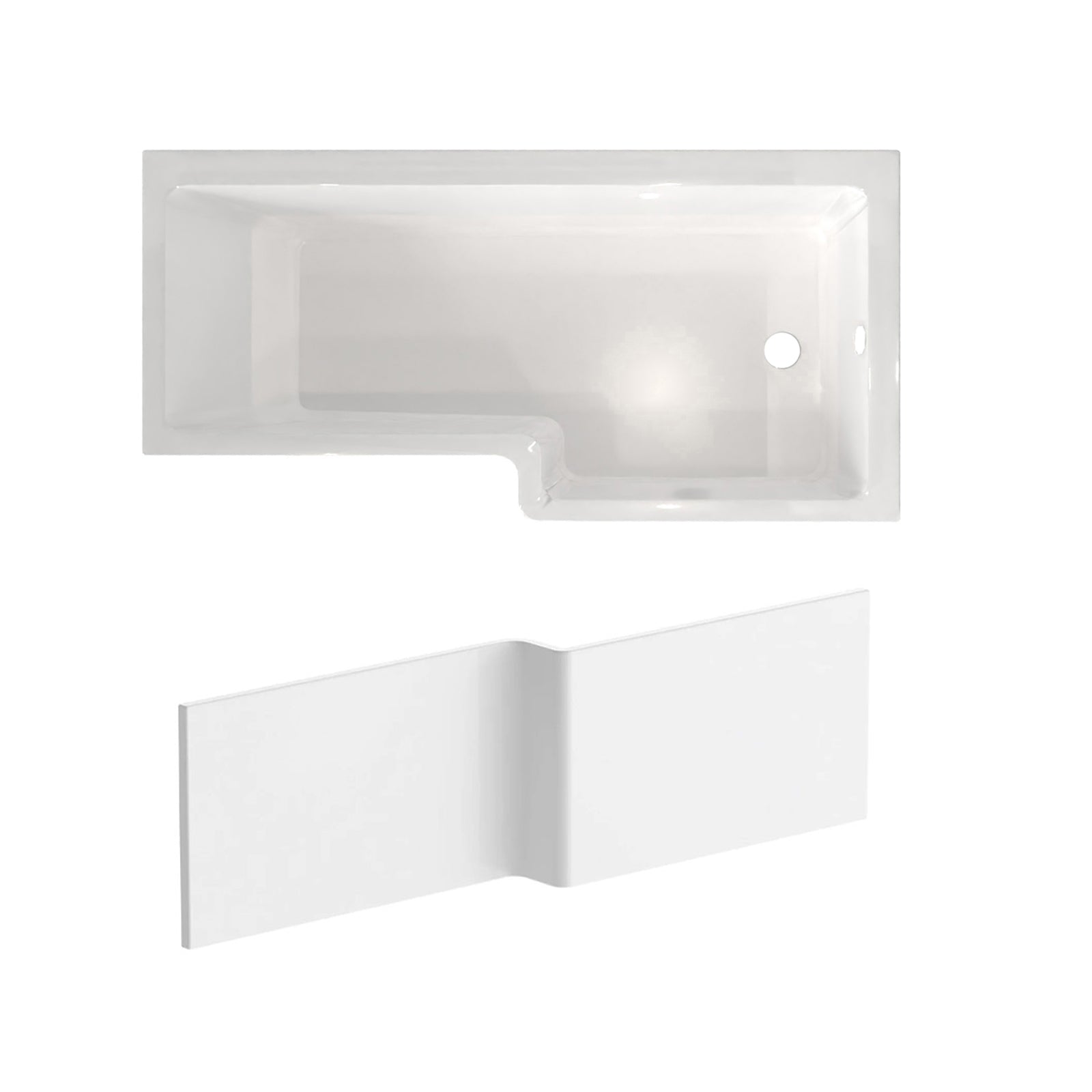 L Shaped RH 1600mm Curved Shower Bath Acrylic & Front Panel