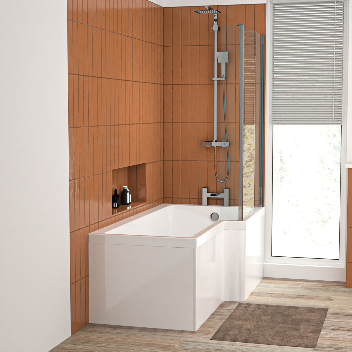 L Shaped RH 1600mm Shower Bath Acrylic Front Panel & Screen