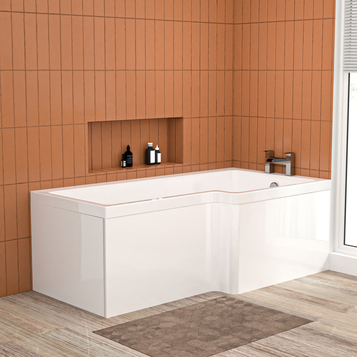 L Shaped RH 1600mm Shower Bath Acrylic & Front Panel