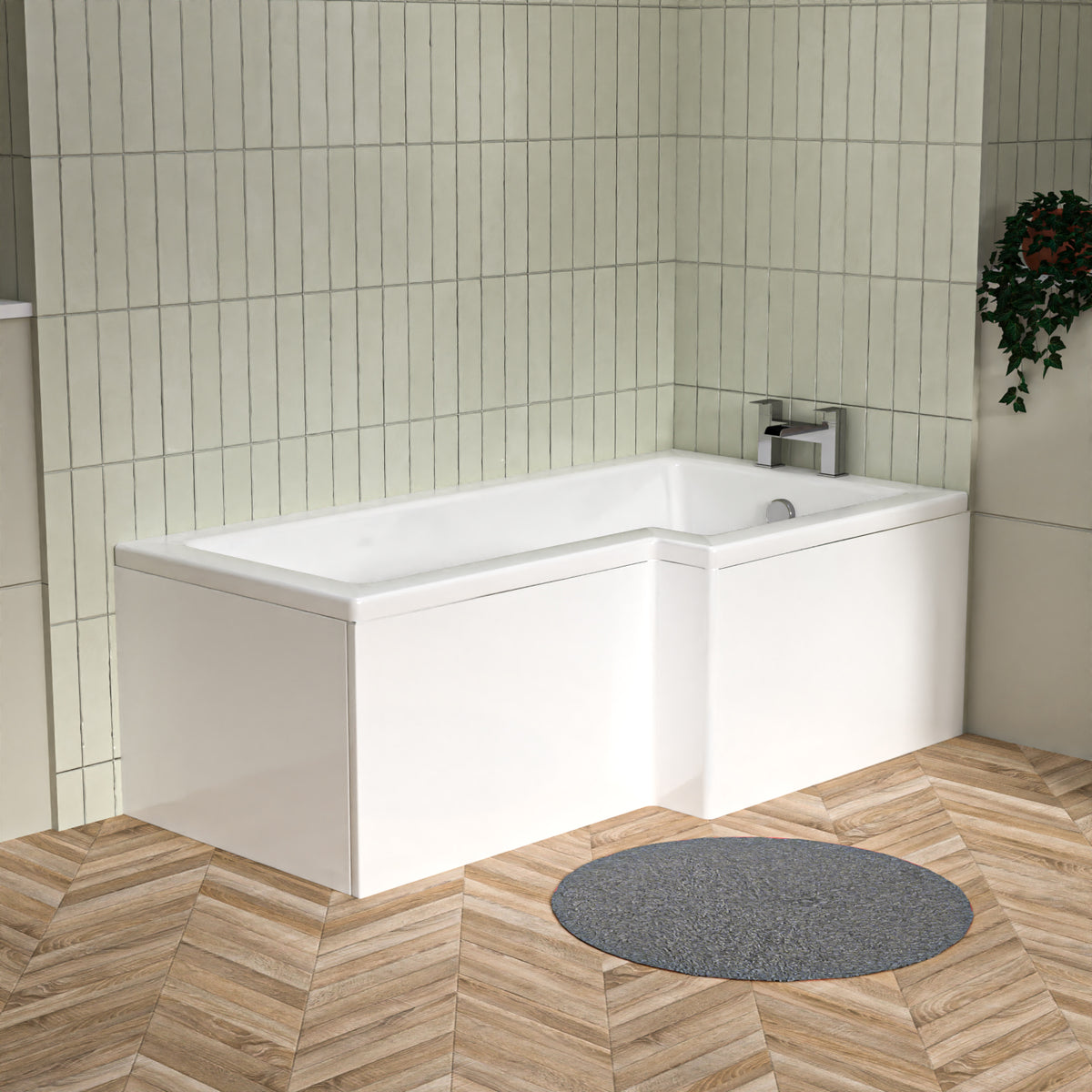L Shaped Right Hand 1600mm Shower Bath Acrylic