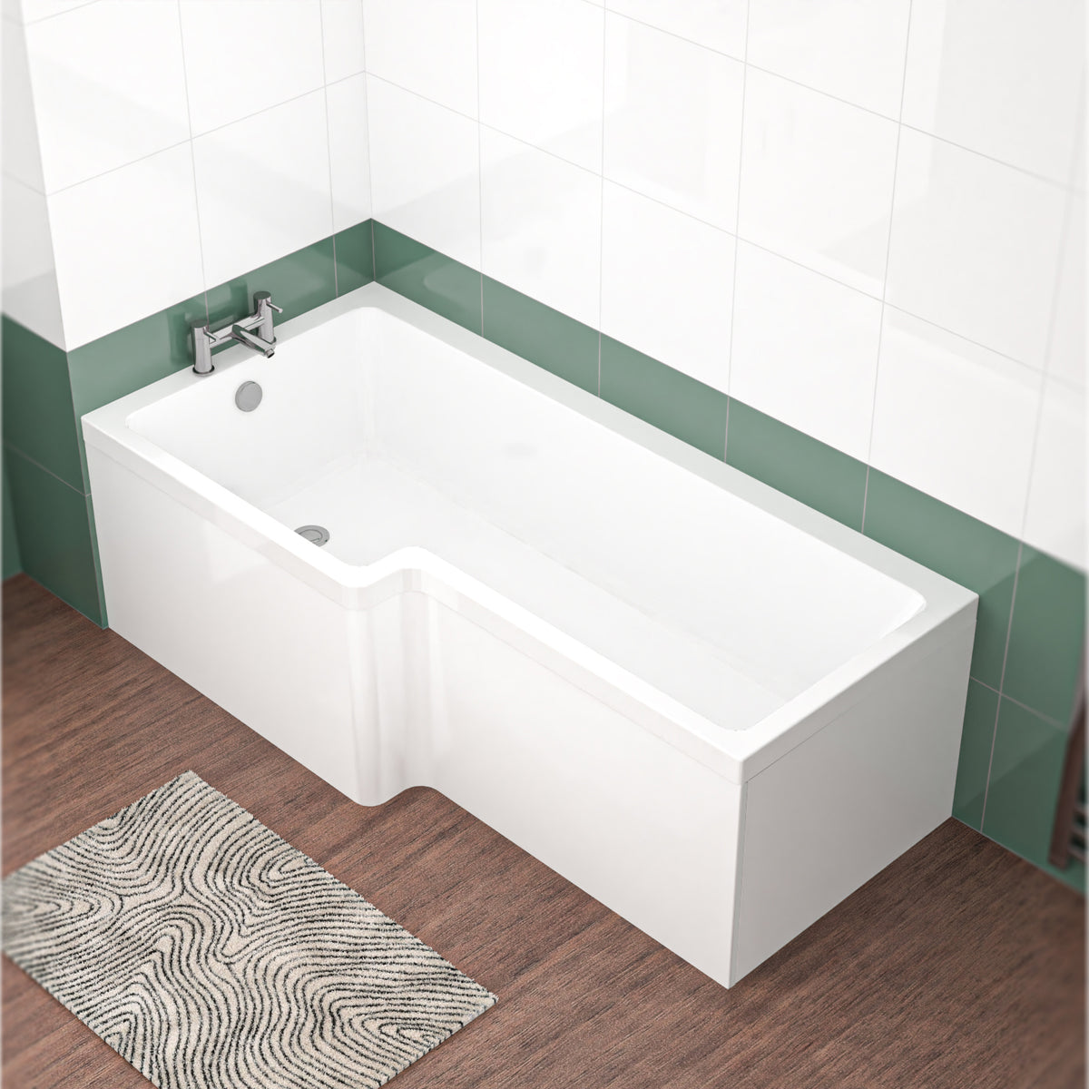 L Shaped LH 1800mm Shower Bath Acrylic & Front Panel