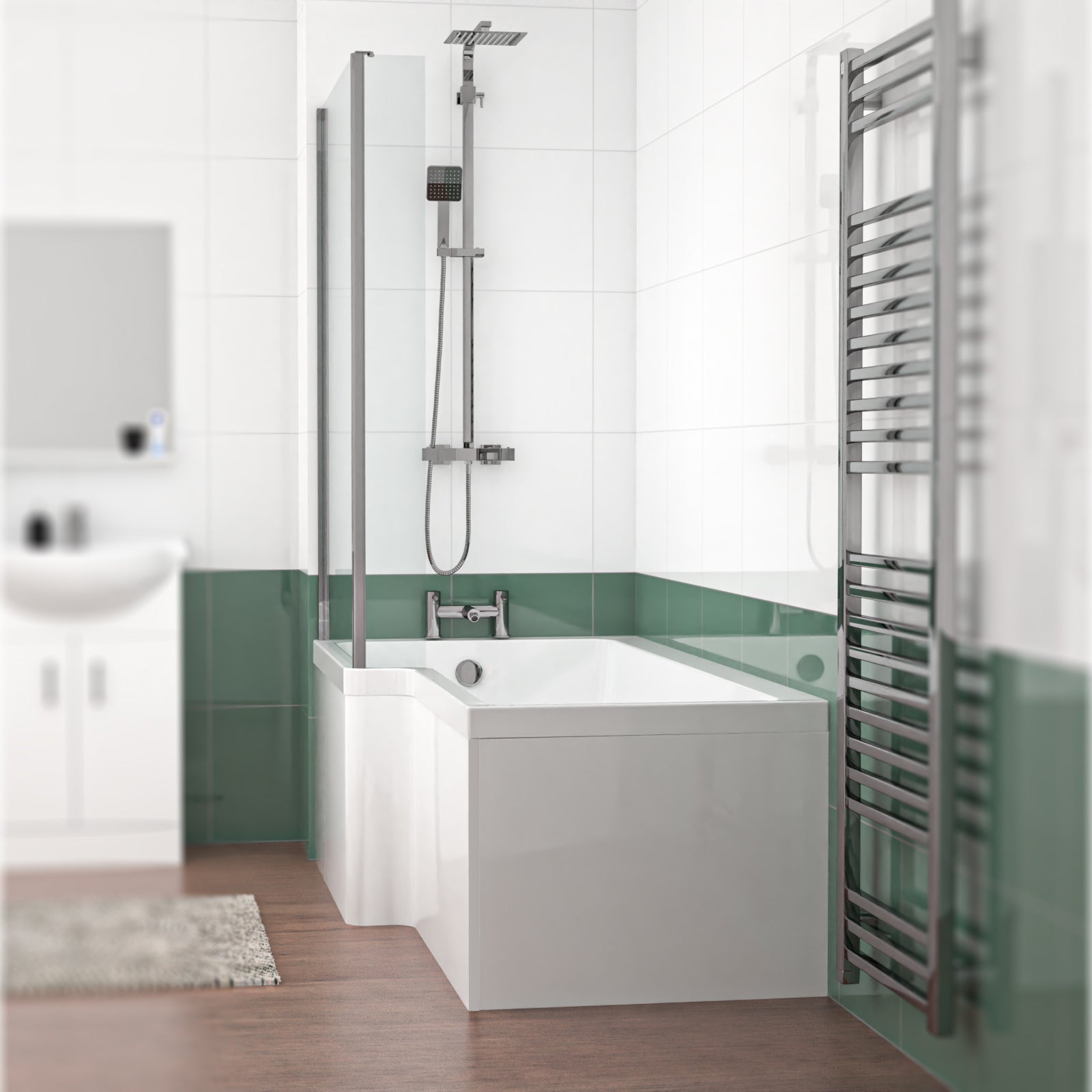 L Shaped LH 1800mm Curved Shower Bath Acrylic Front Panel & Screen