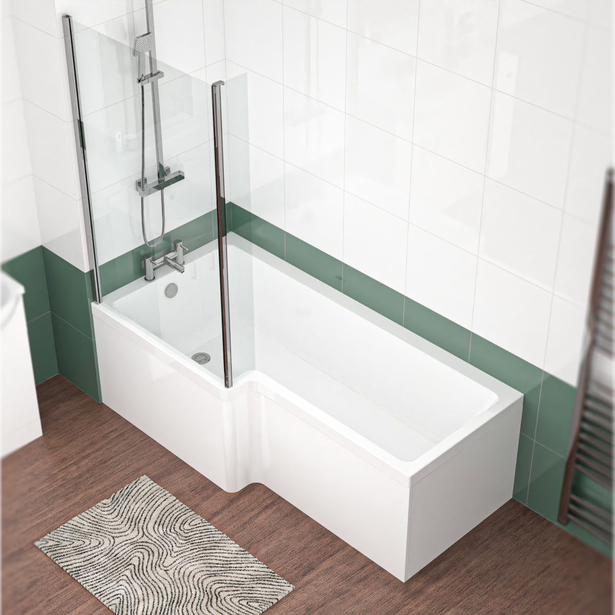 L Shaped LH 1800mm Shower Bath Acrylic Front Panel & Screen