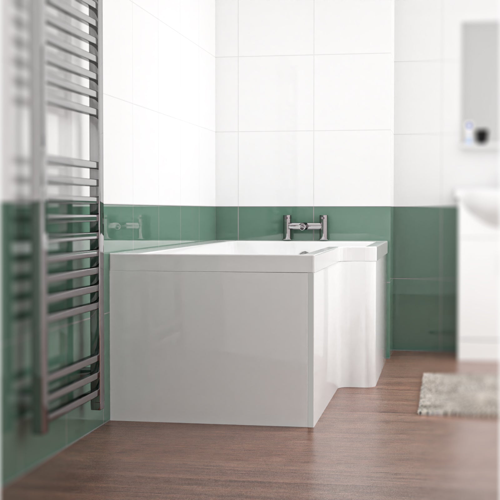 L Shaped Right Hand 1800mm Curved Shower Bath Acrylic