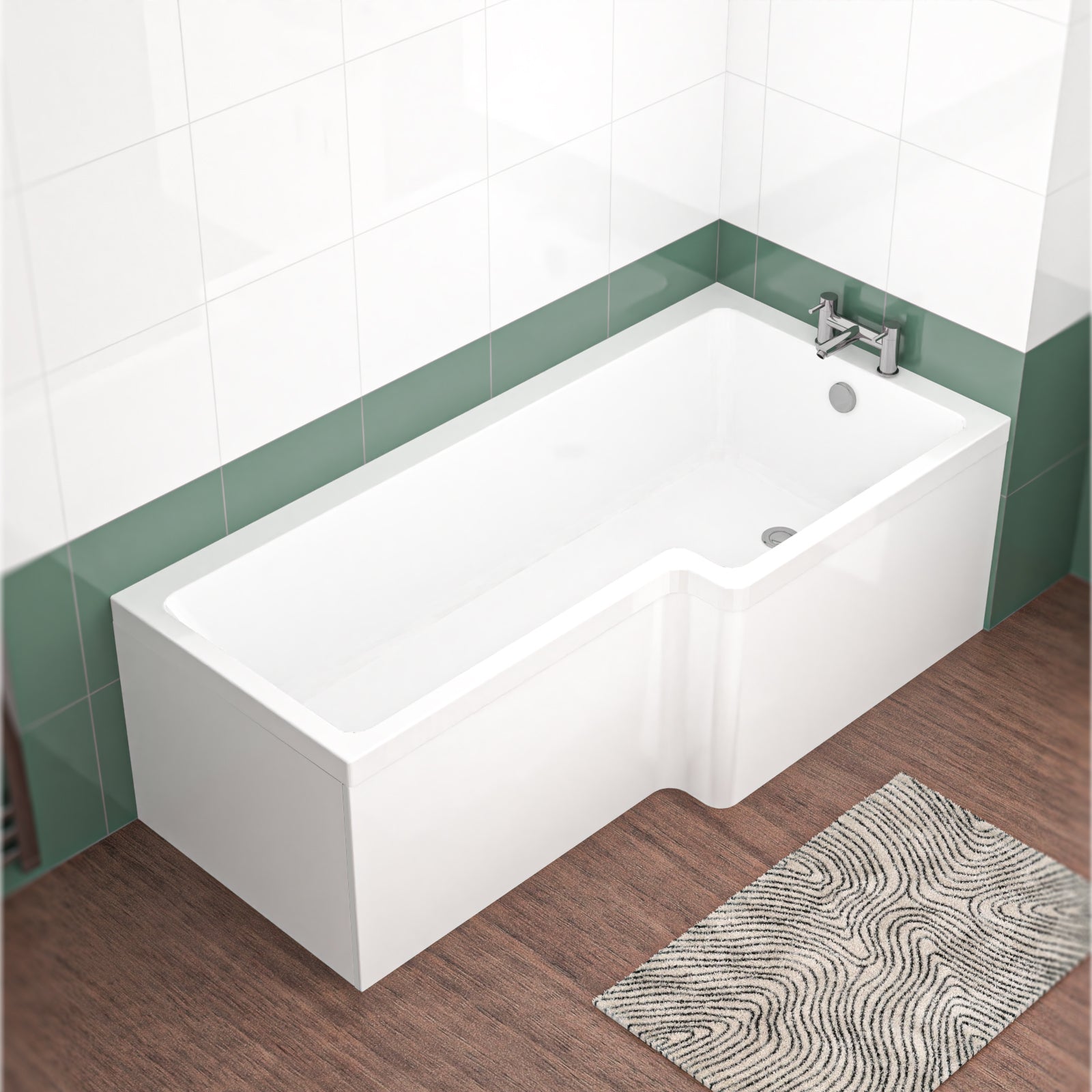 L Shaped Right Hand 1800mm Curved Shower Bath Acrylic