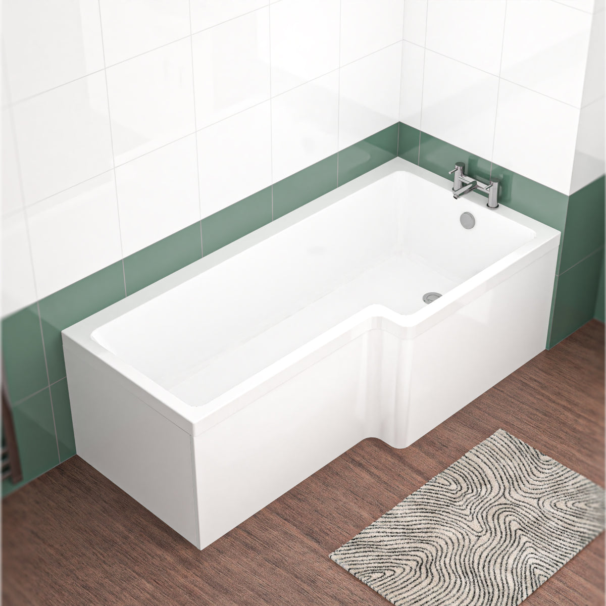 L Shaped RH 1800mm Shower Bath Acrylic & Front Panel