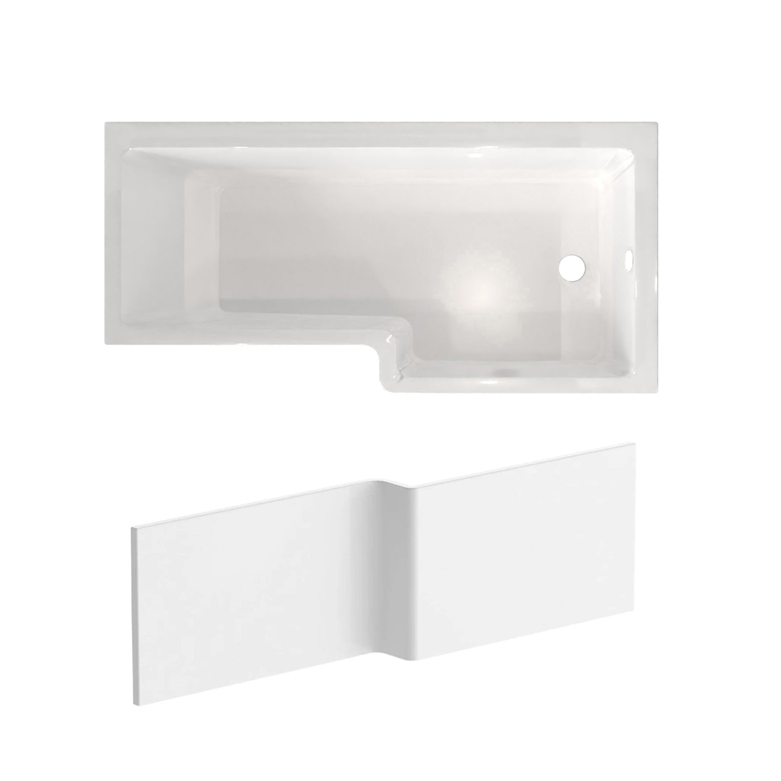 L Shaped RH 1800mm Curved Shower Bath Acrylic & Front Panel