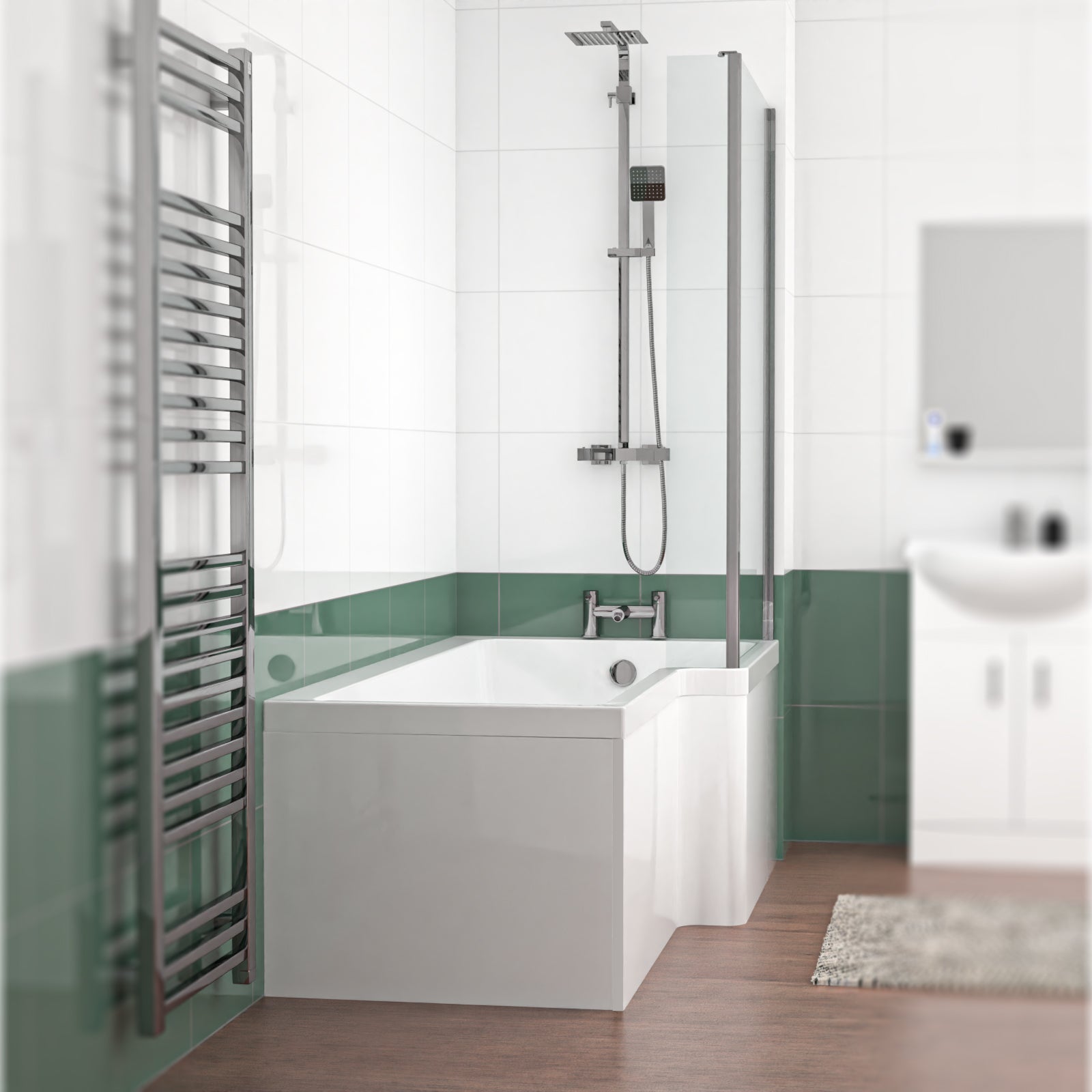 L Shaped RH 1800mm Curved Shower Bath Acrylic Front Panel & Screen