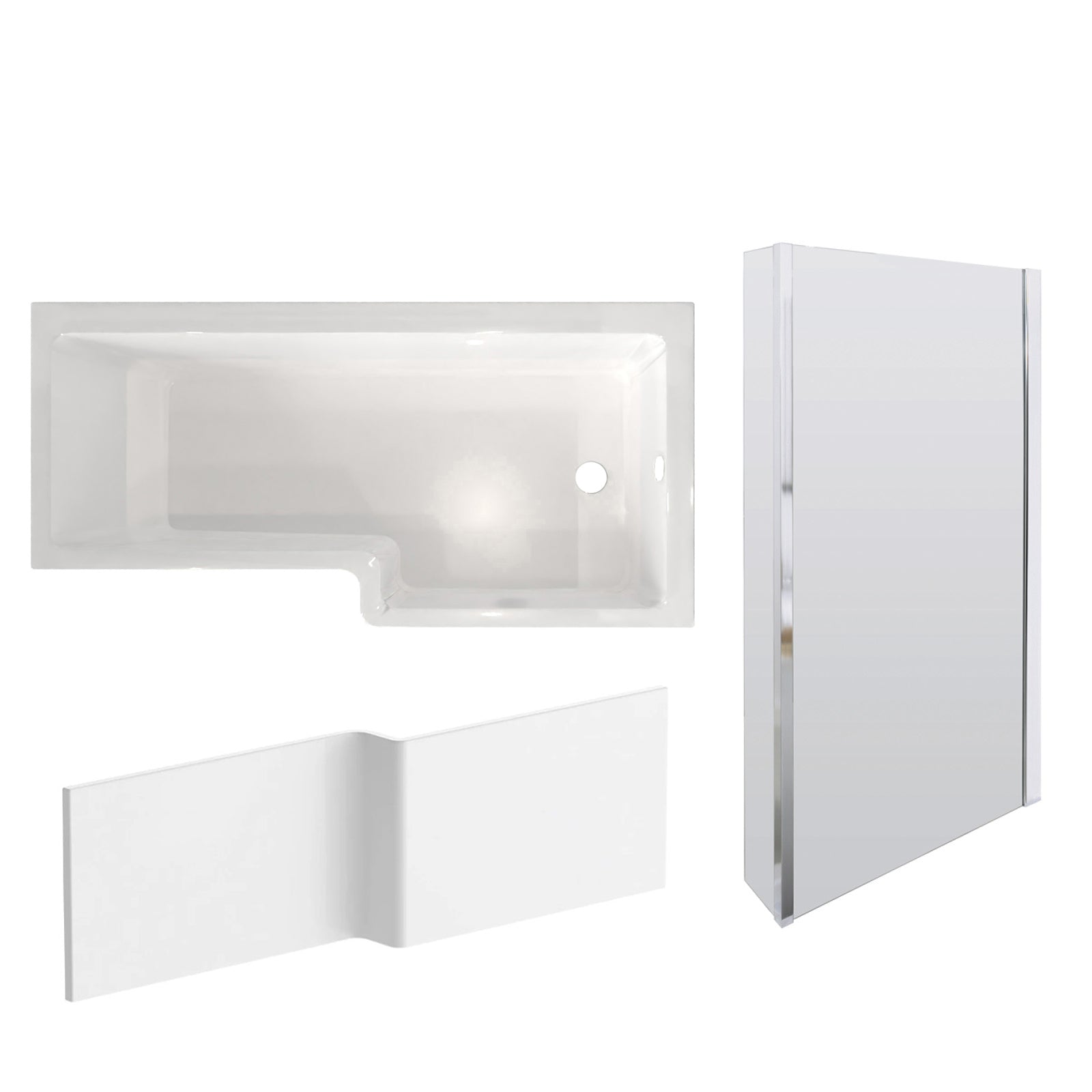 L Shaped RH 1800mm Curved Shower Bath Acrylic Front Panel & Screen