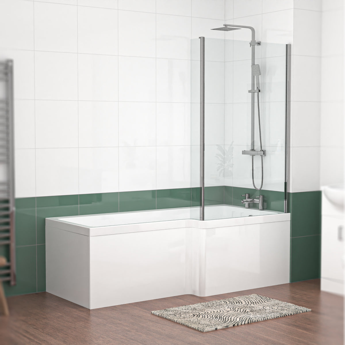 L Shaped RH 1800mm Shower Bath Acrylic Front Panel & Screen