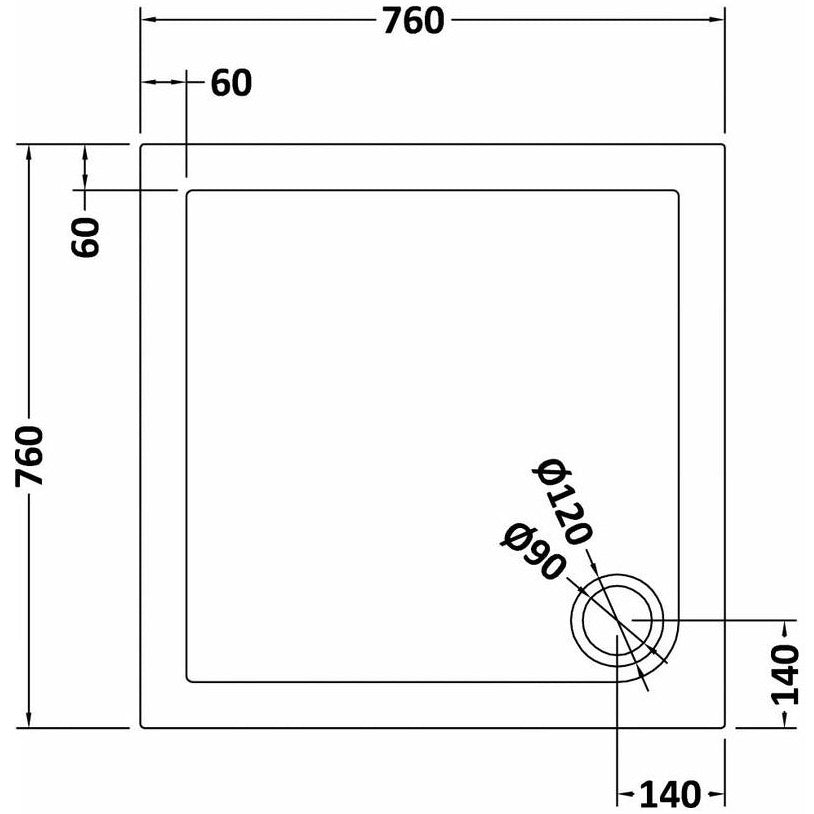 Slim 760 x 760 Square Stone Resin Shower Tray White For Wetroom Enclosure