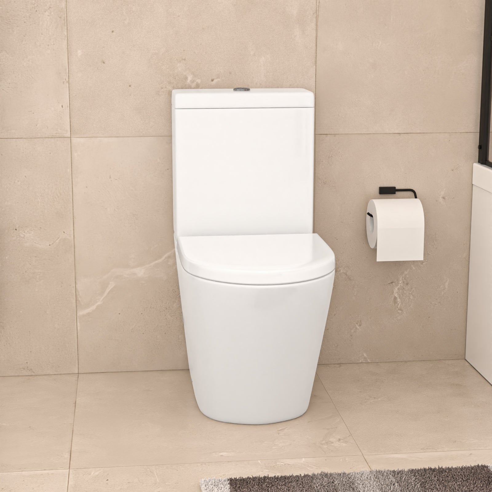 Nanuya L-Shaped LH Shower Bath Basin White 450mm Vanity Toilet Matte Black Taps Set