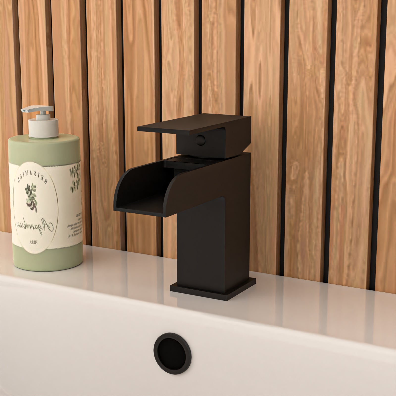 Nanuya L-Shaped LH Shower Bath Basin Vanity Toilet Set Matte Black Taps